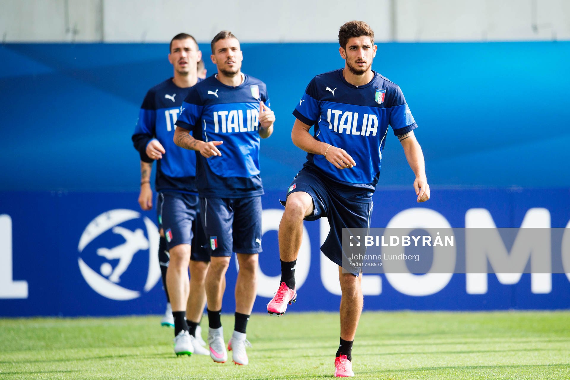Italiens Matteo Bianchetti under en träning med det italienska U21 landslaget den 17 juni 2015 i Olomouc.