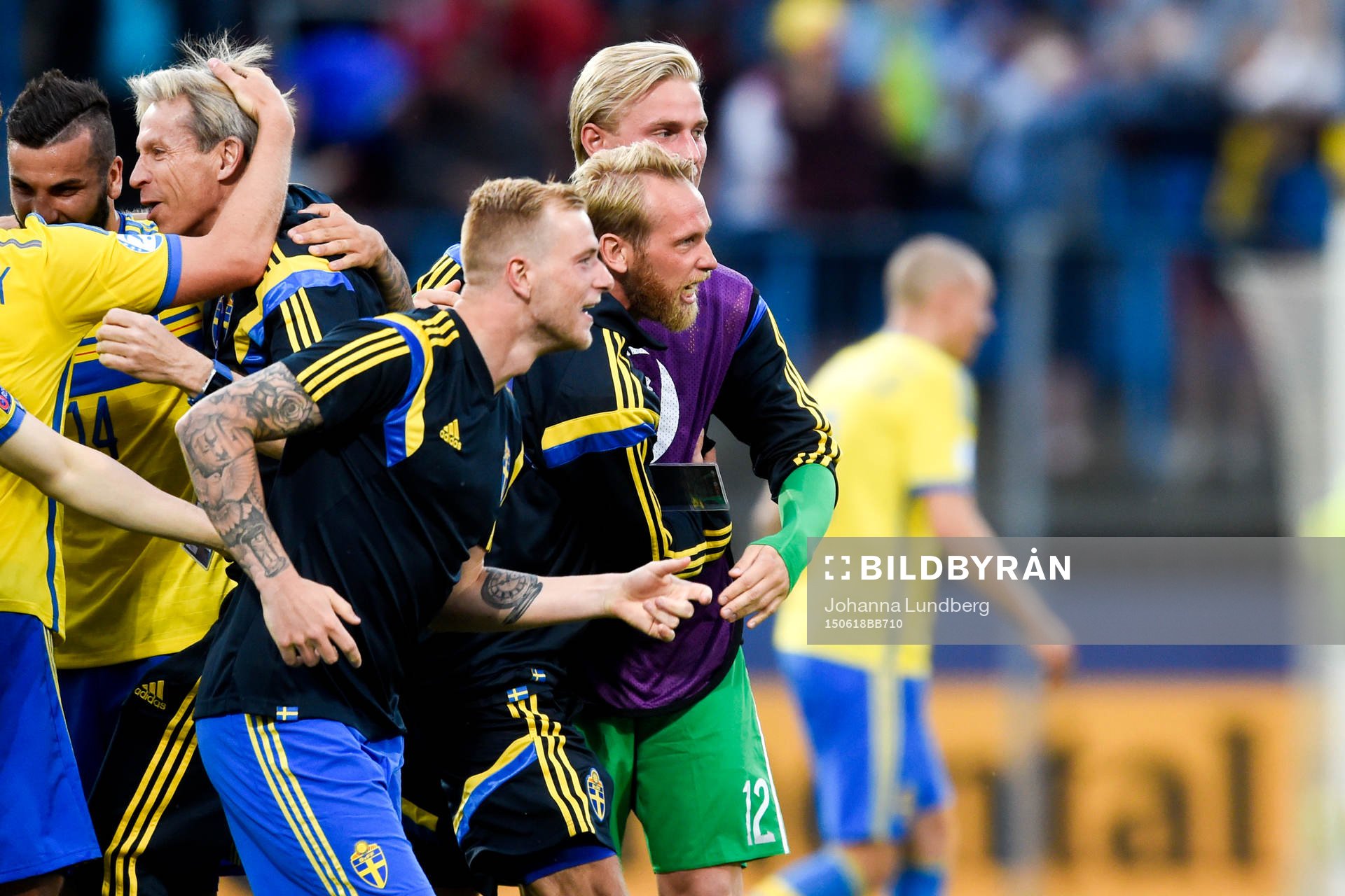 Sveriges John Guidetti jublar efter fotbollsmatchen i U21-EM mellan Italien och Sverige den 18 juni 2015 i Olomouc.