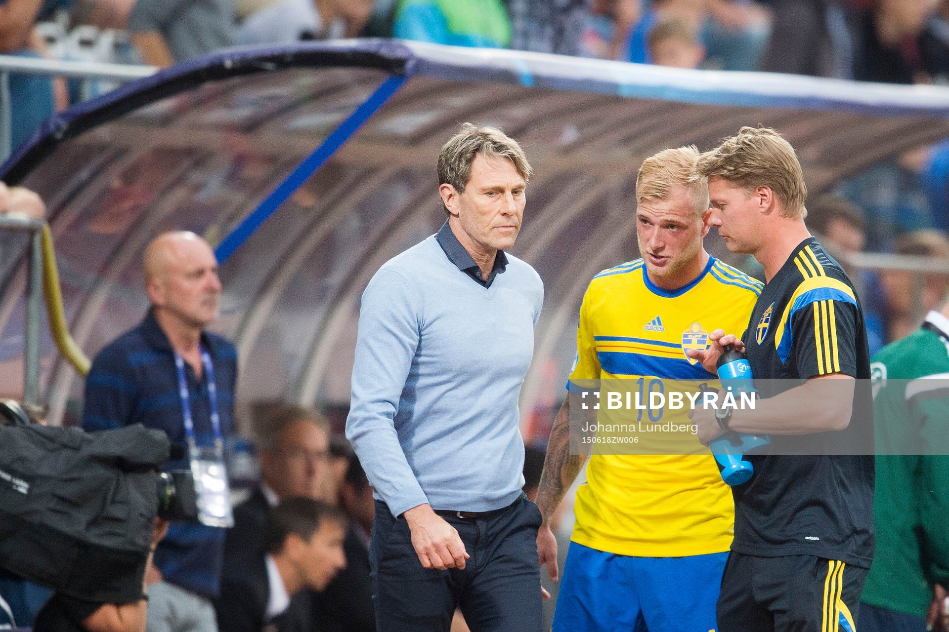 Sveriges förbundskapten Håkan Ericson och John Guidetti
