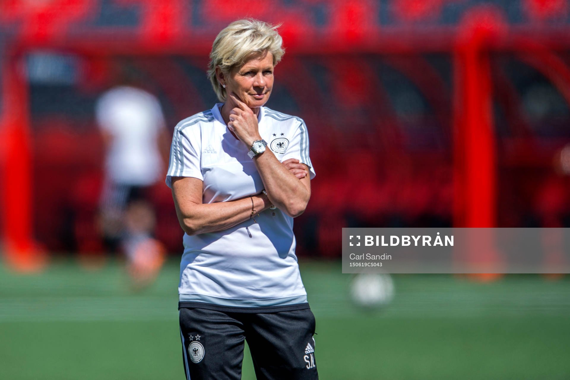 Tysklands förbundskapten Silvia Neid under en träning med det tyska landslaget den 19 juni 2015 i Ottawa.