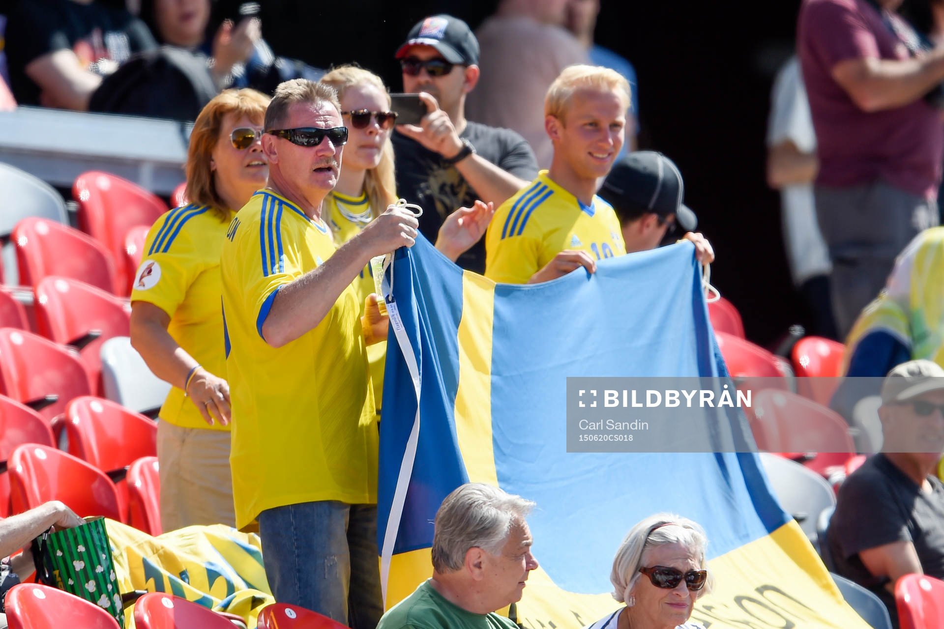Svenska supportrar på läktaren före åttondelsfinalen i