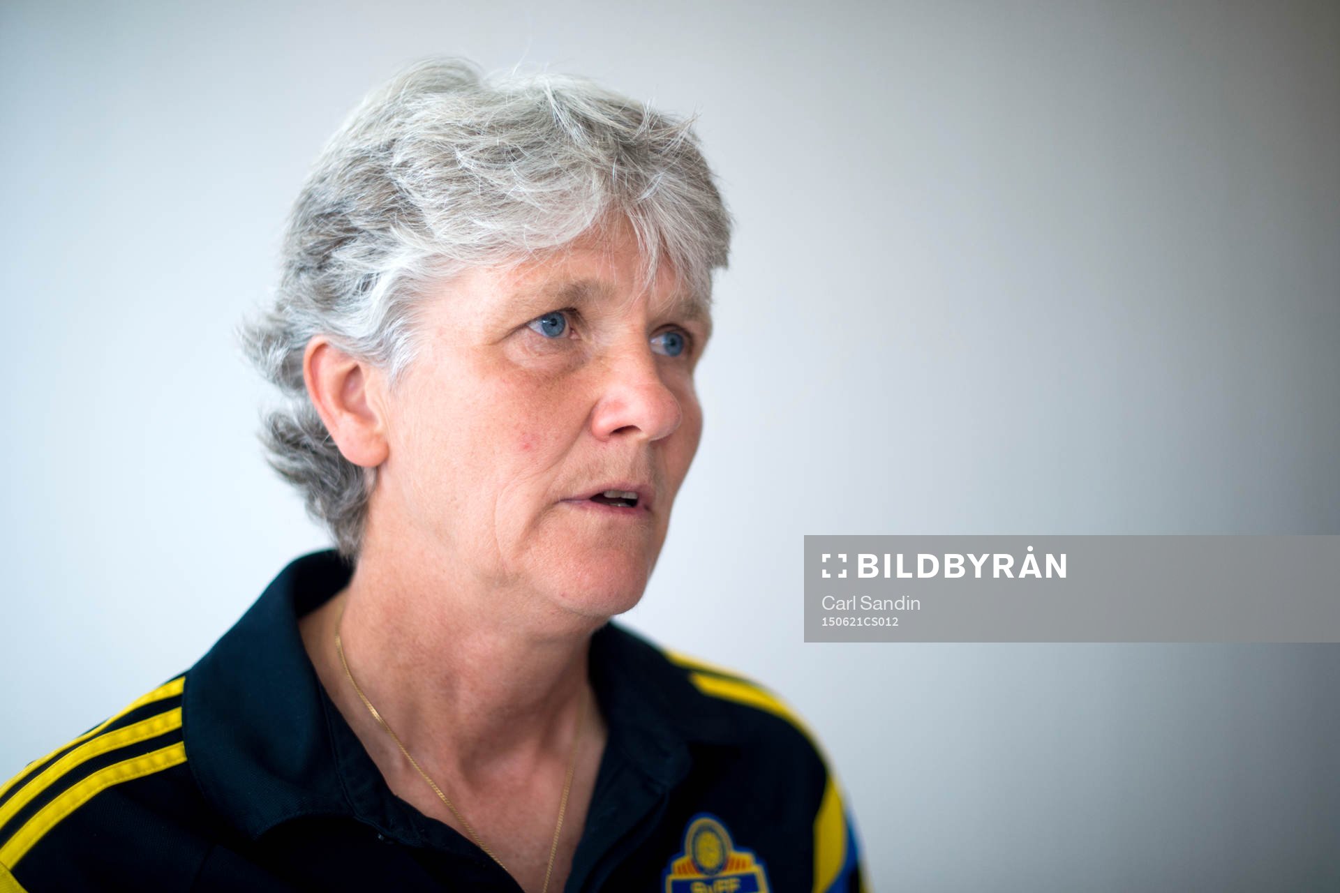 Sveriges förbundskapten Pia Sundhage blir intervjuad