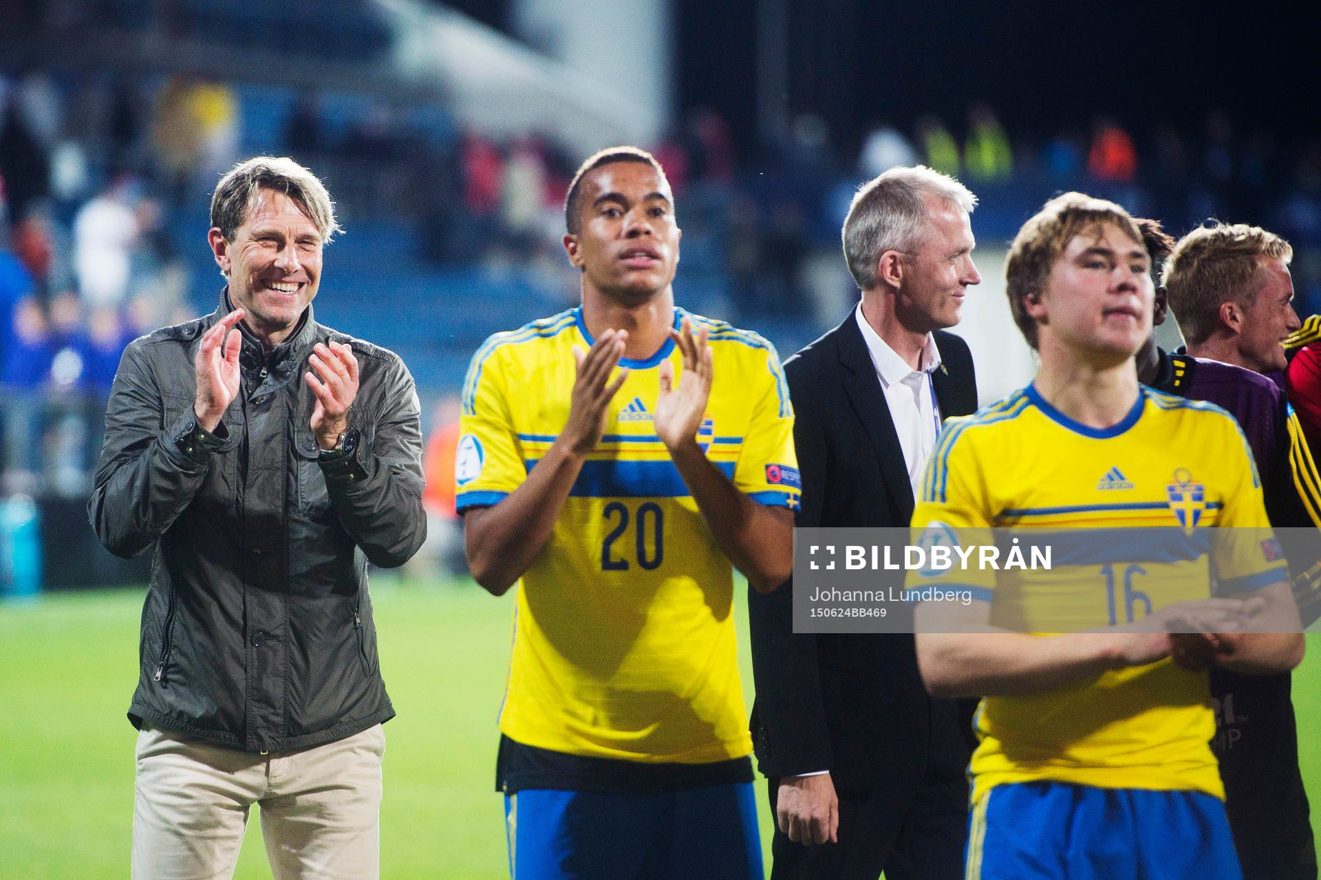 Sveriges förbundskapten Håkan Ericson och Robin Quaison