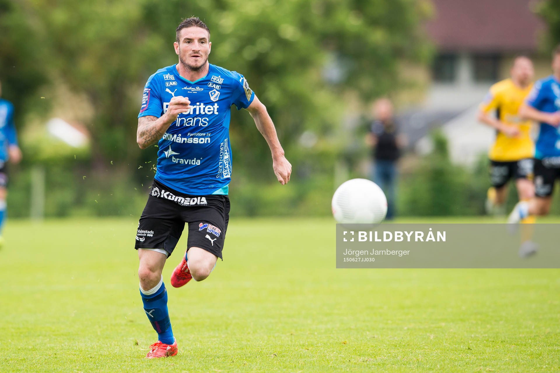 Halmstads James Keene under en träningsmatch i fotboll mellan Elfsborg och Halmstad den 27 juni 2015 i Borås.