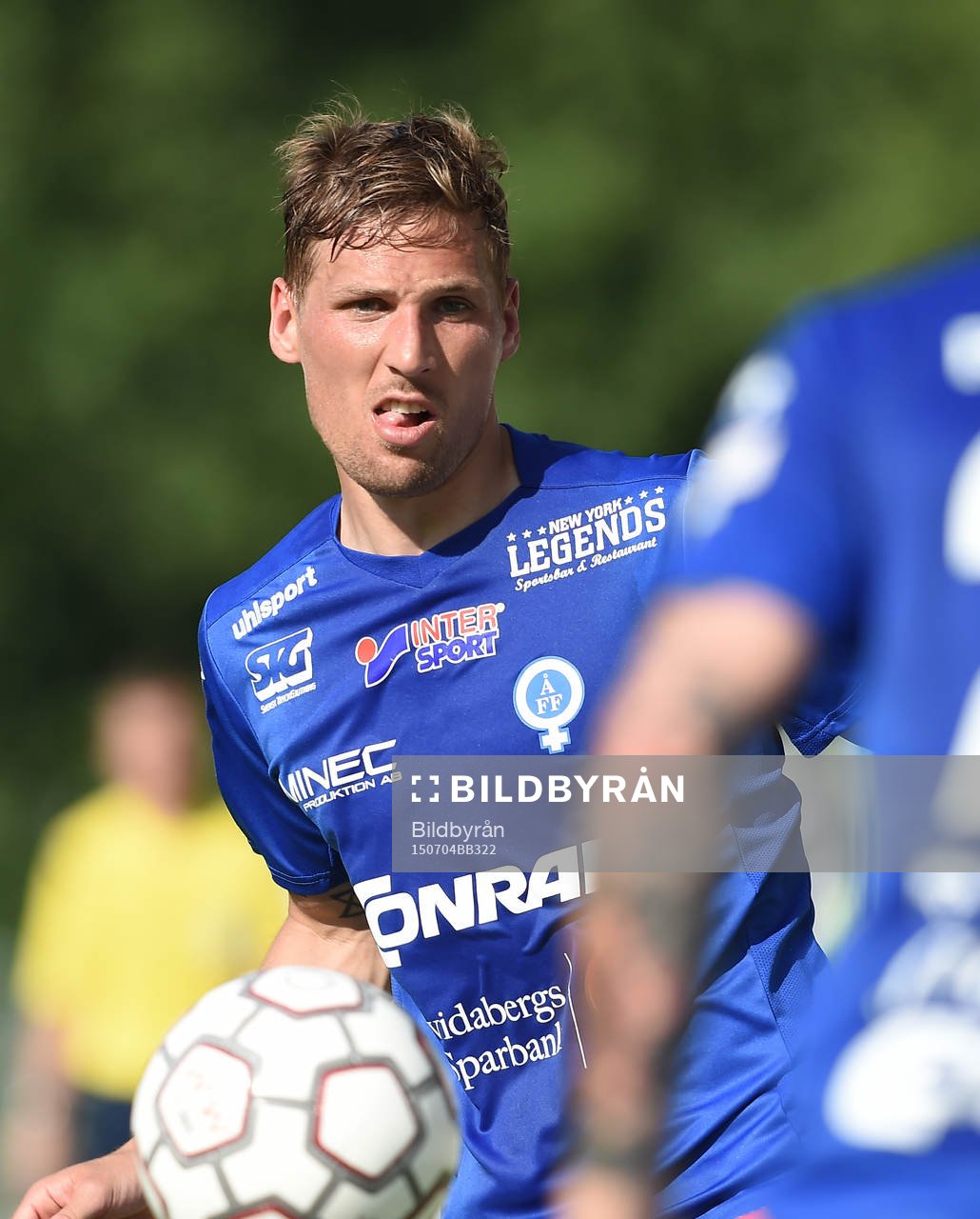 Åtvidabergs Martin Christensen under fotbollsmatchen i Allsvenskan mellan Åtvidaberg och Halmstad den 4 juli 2015 i Åtvidaberg.