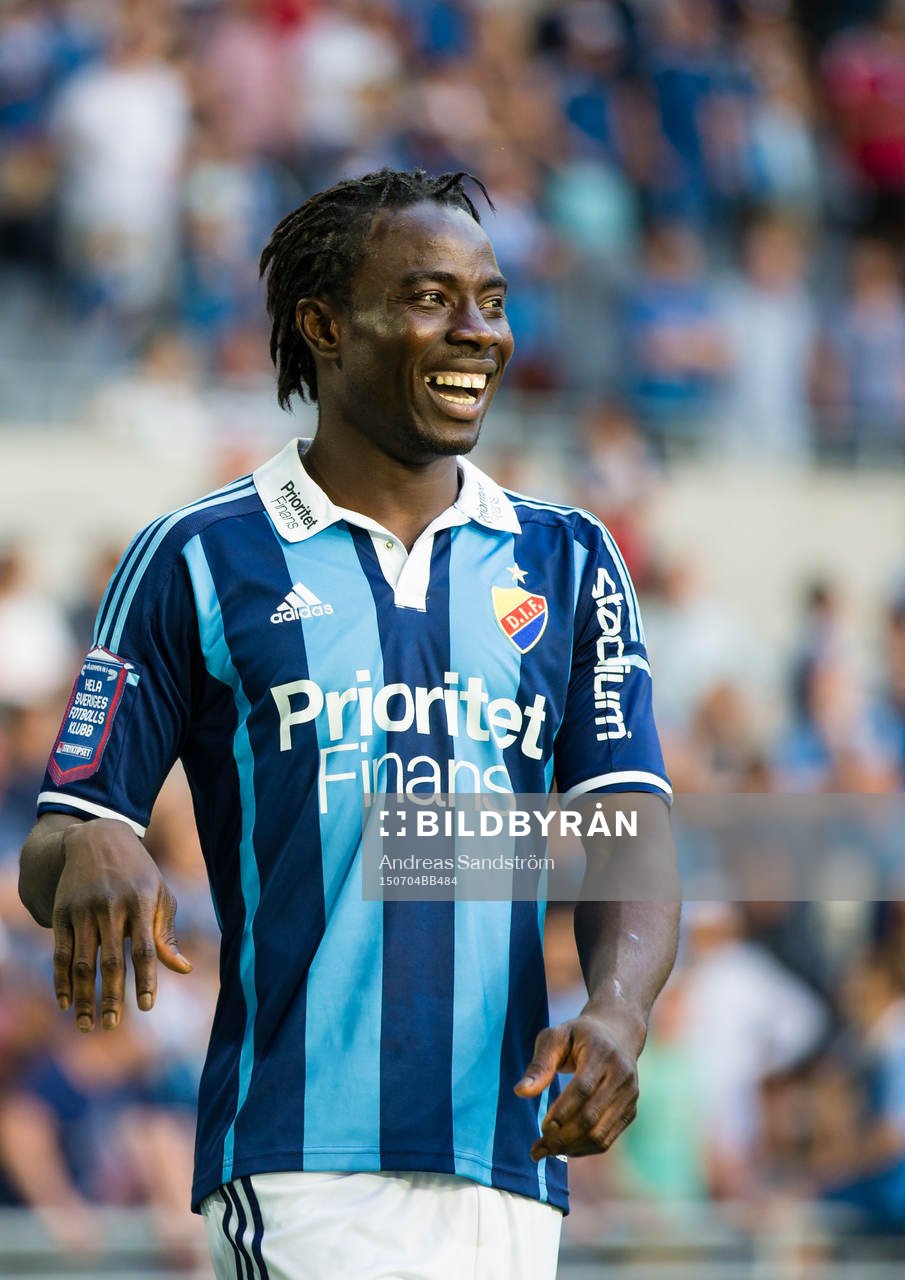 Djurgårdens Sam Johnson ser glad ut efter fotbollsmatchen i Allsvenskan mellan Djurgården och Örebro den 4 Juli 2015 i Stockholm. 
