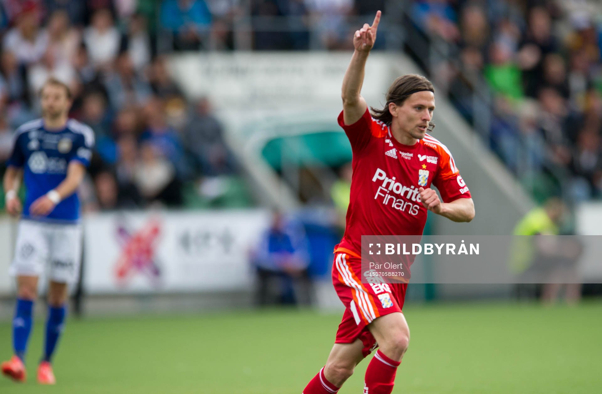 IFK Göteborgs Gustav Engvall jublar efter han gjort 0-2 målet under fotbollsmatchen i Allsvenskan mellan GIF Sundsvall och IFK Göteborg den 5 Juli 2015 i Sundsvall.