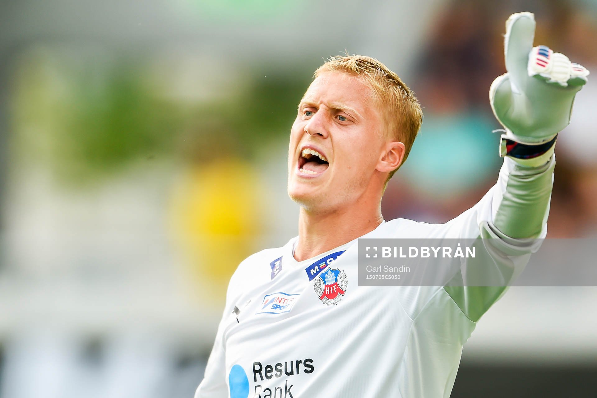 Häckens målvakt Pär Hansson under fotbollsmatchen i Allsvenskan mellan Häcken och Helsingborg den 5 juli 2015 i Göteborg.