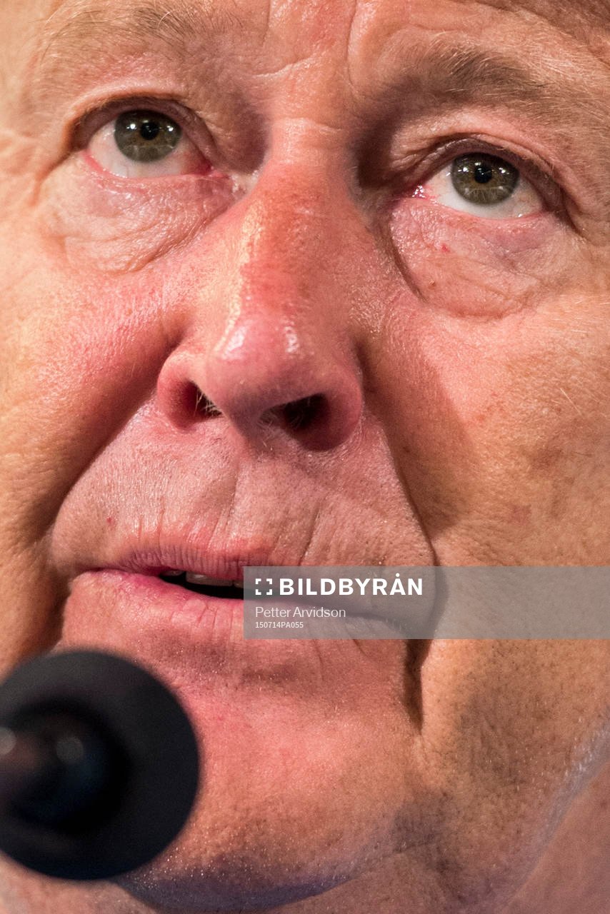 Tränare Åge Hareide under en presskonferens med Malmö FF inför kvalmatchen i Champions League den 14 juli 2015 i Malmö.
