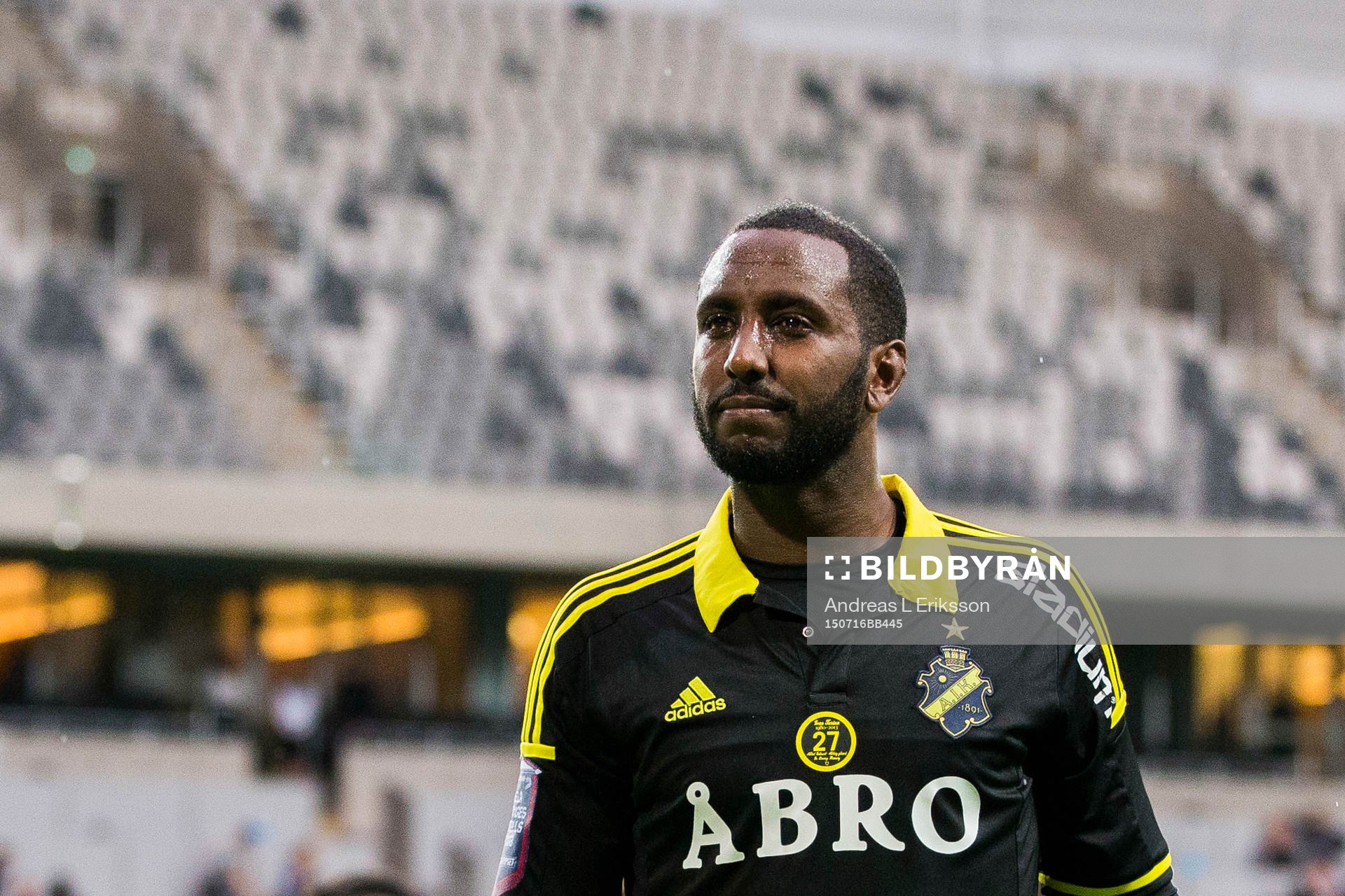 AIK:s Henok Goitom efter fotbollsmatchen i kvalet till Europa League mellan AIK och Shirak den 16 juli 2015 i Stockholm. 
