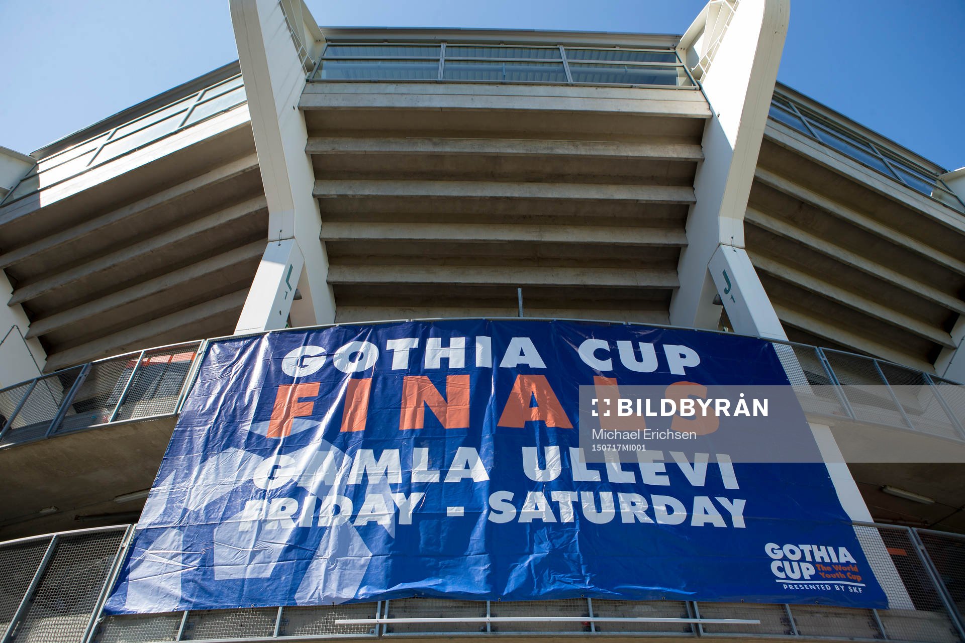 Gamla Ullevi dekorerad med Gothia Cup banderoll