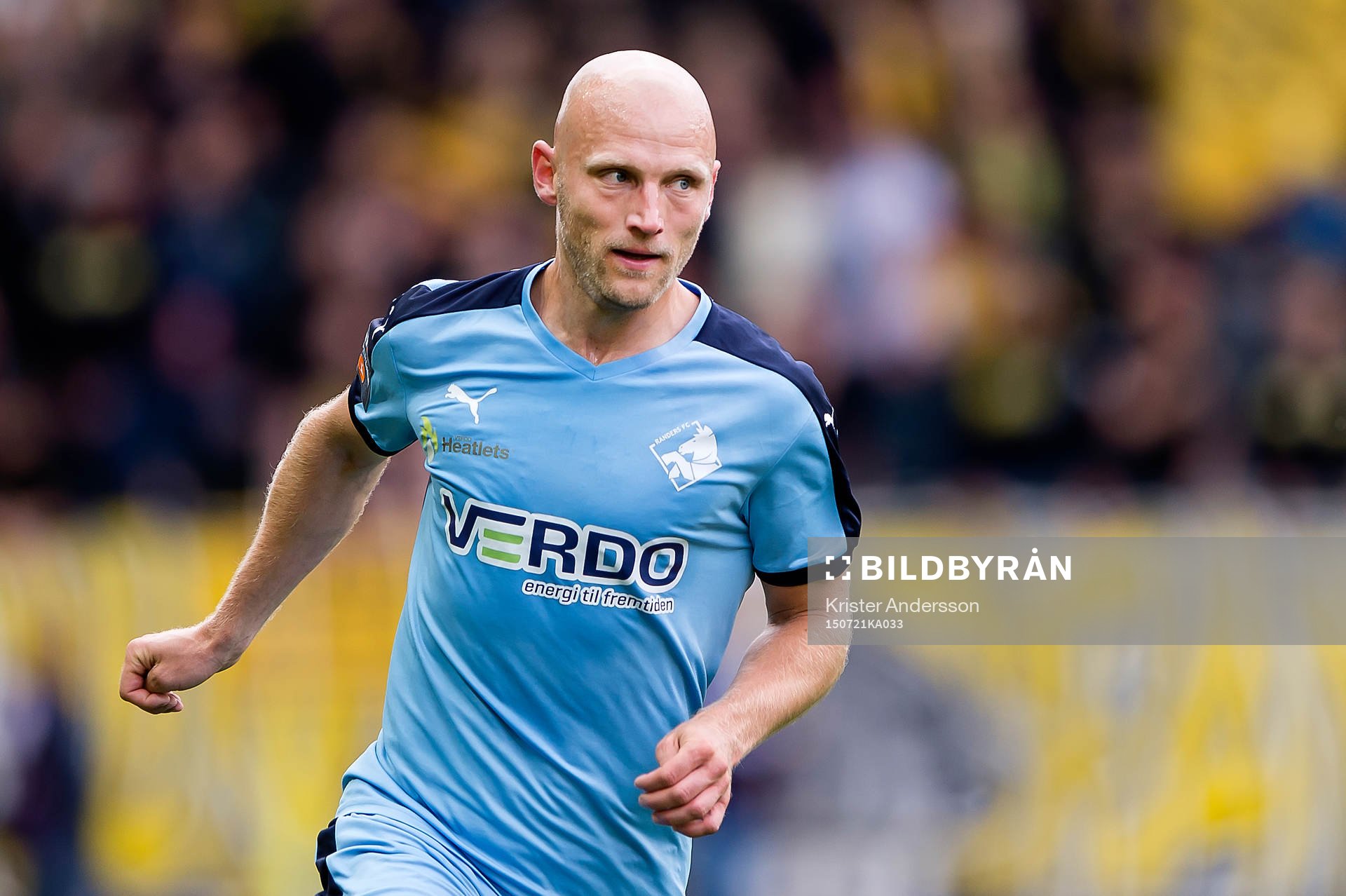 Randers Johnny Thomsen under en fotbollsmatch i Europa League mellan Elfsborg och Randers den 21 juli 2015 i Borås.