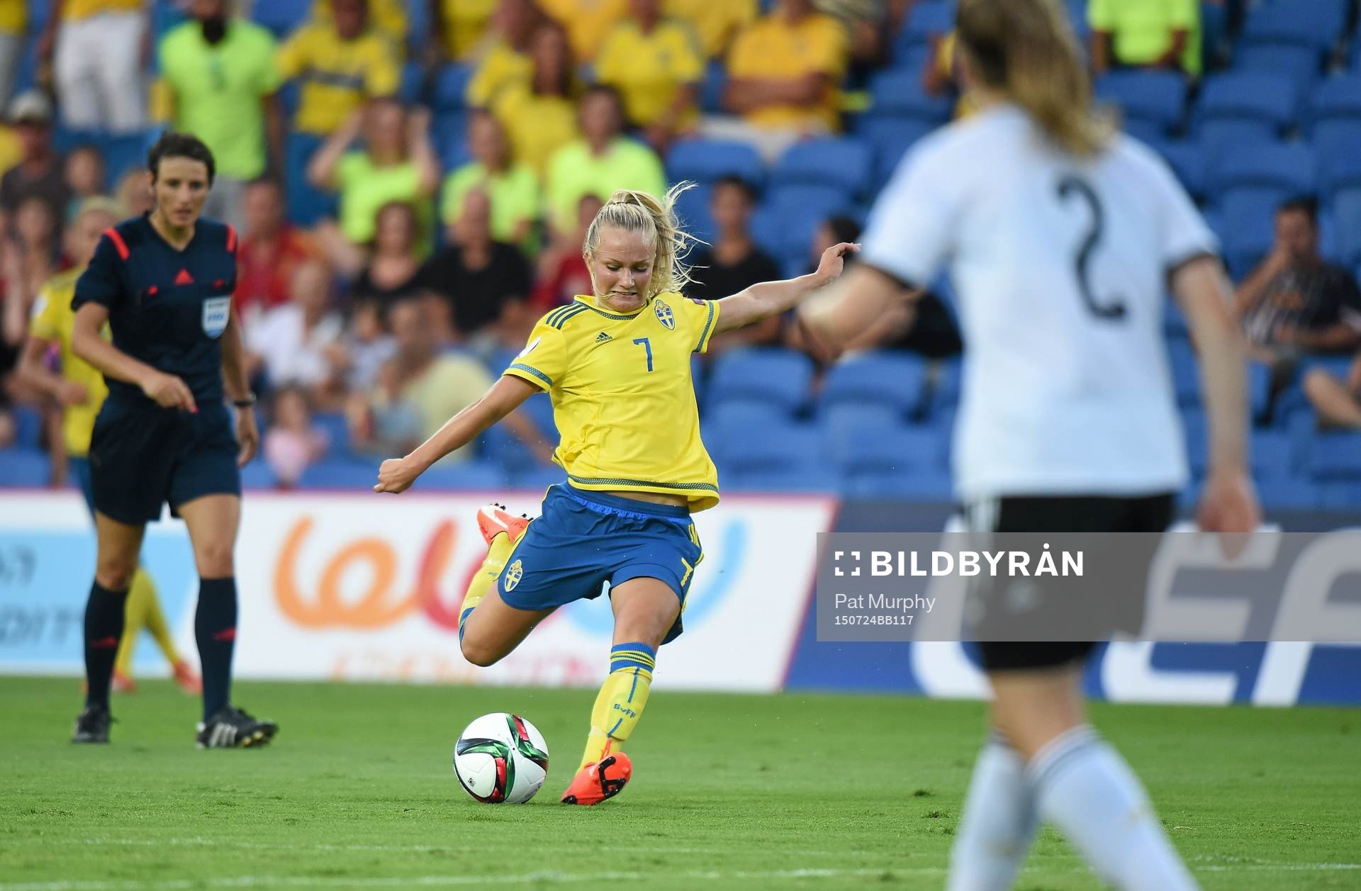 Tove Almqvist of Sweden scores her side's first goal