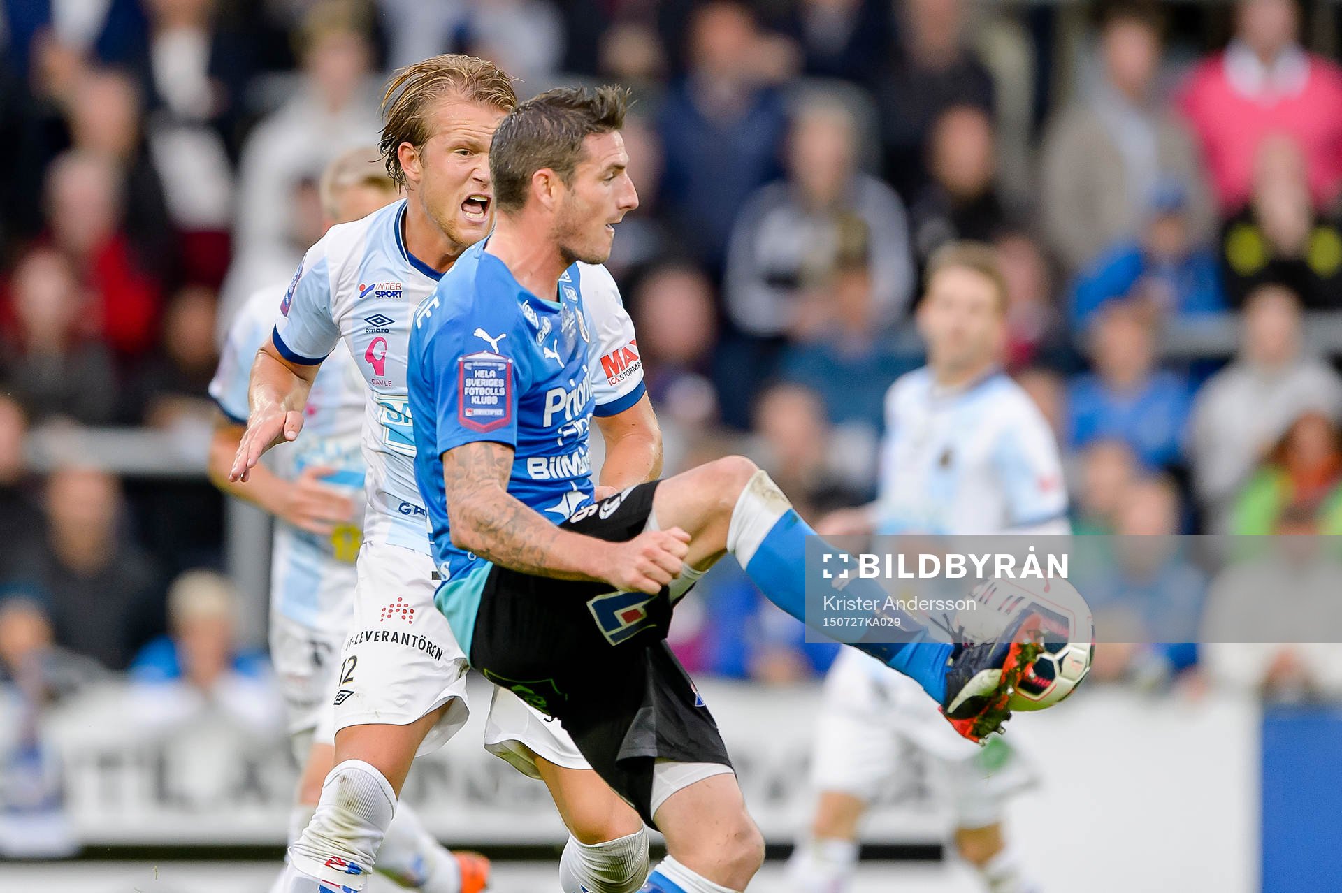 Halmstads James Keene under en fotbollsmatch i Allsvenskan mellan Halmstad och Gefle den 27 juli 2015 i Halmstad.
