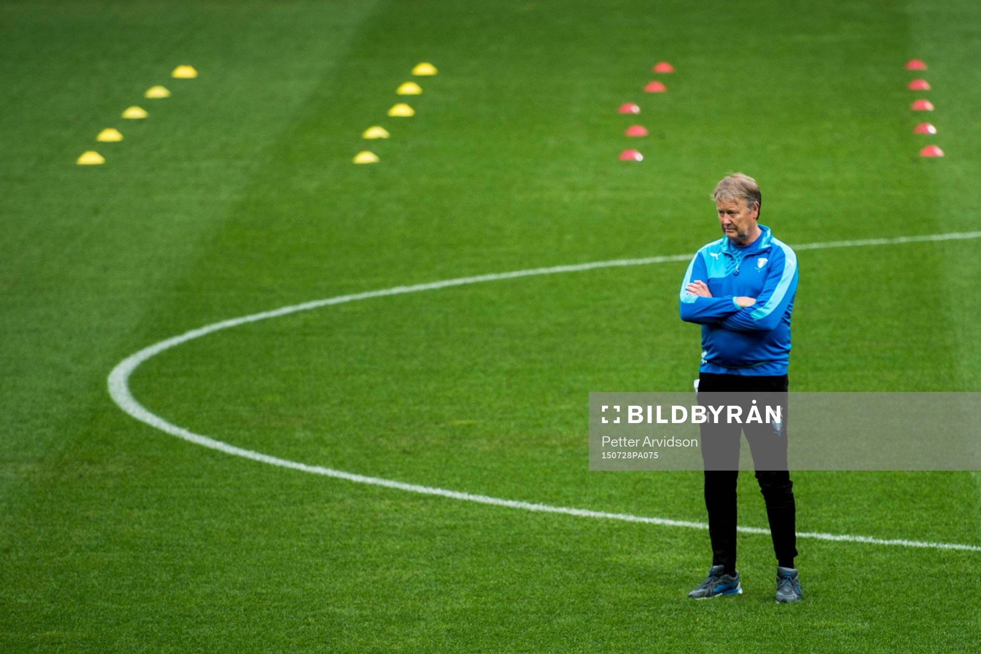 Malmö FFs tränare Åge Hareide under en träning inför kvalet till Champions League den 28 juli 2015 i Salzburg.