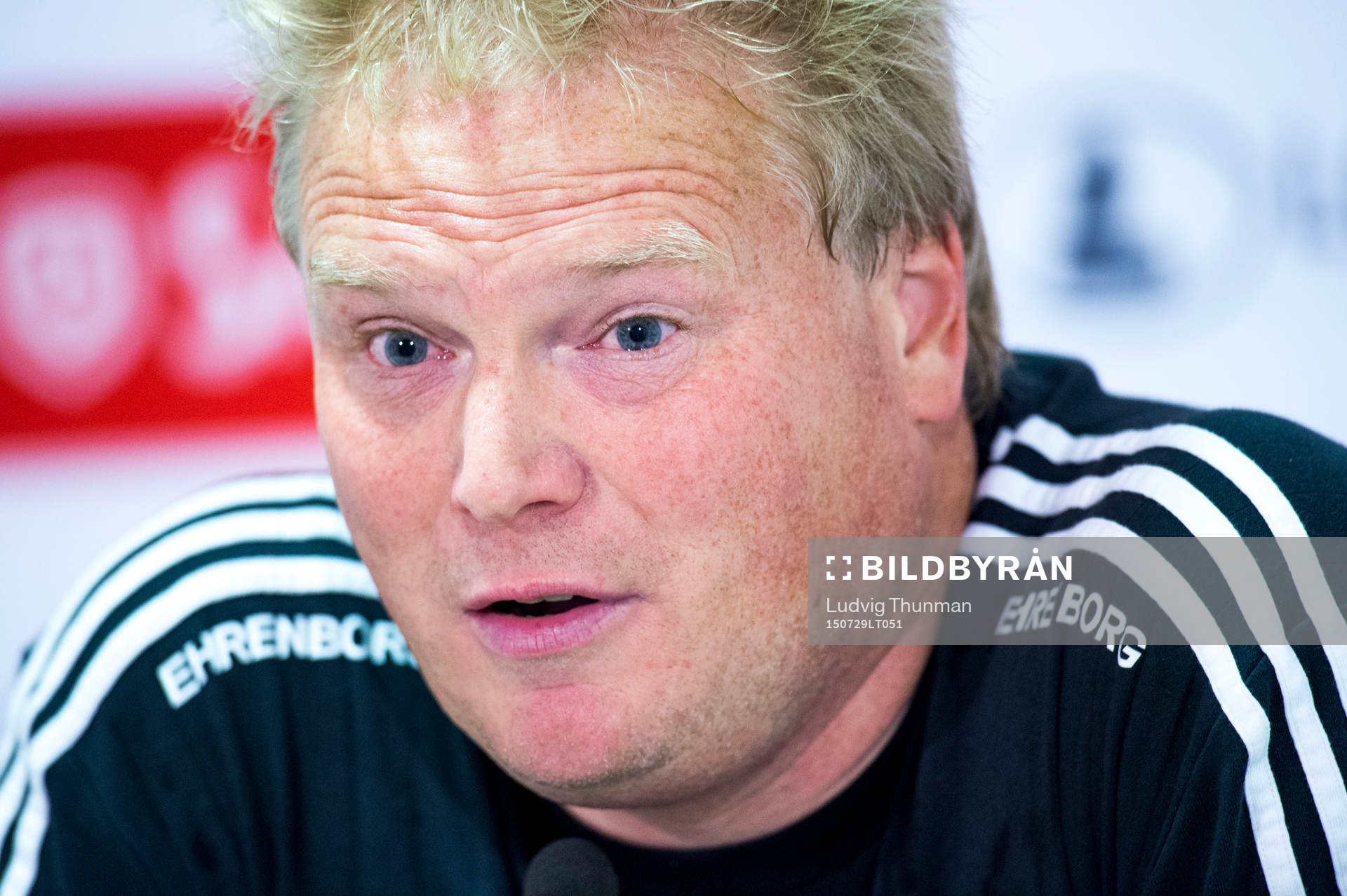 IFK Göteborgs tränare Jörgen Lennartsson under en presskonferens den 29 juli 2015 i Lissabon. 
