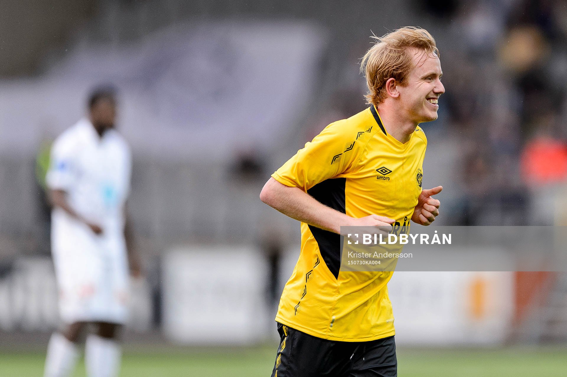 Elfsborgs Simon Lundevall jublar efter 2-1 under en fotbollsmatch i Europa League mellan Elfsborg och Odd den 30 juli 2015 i Borås.