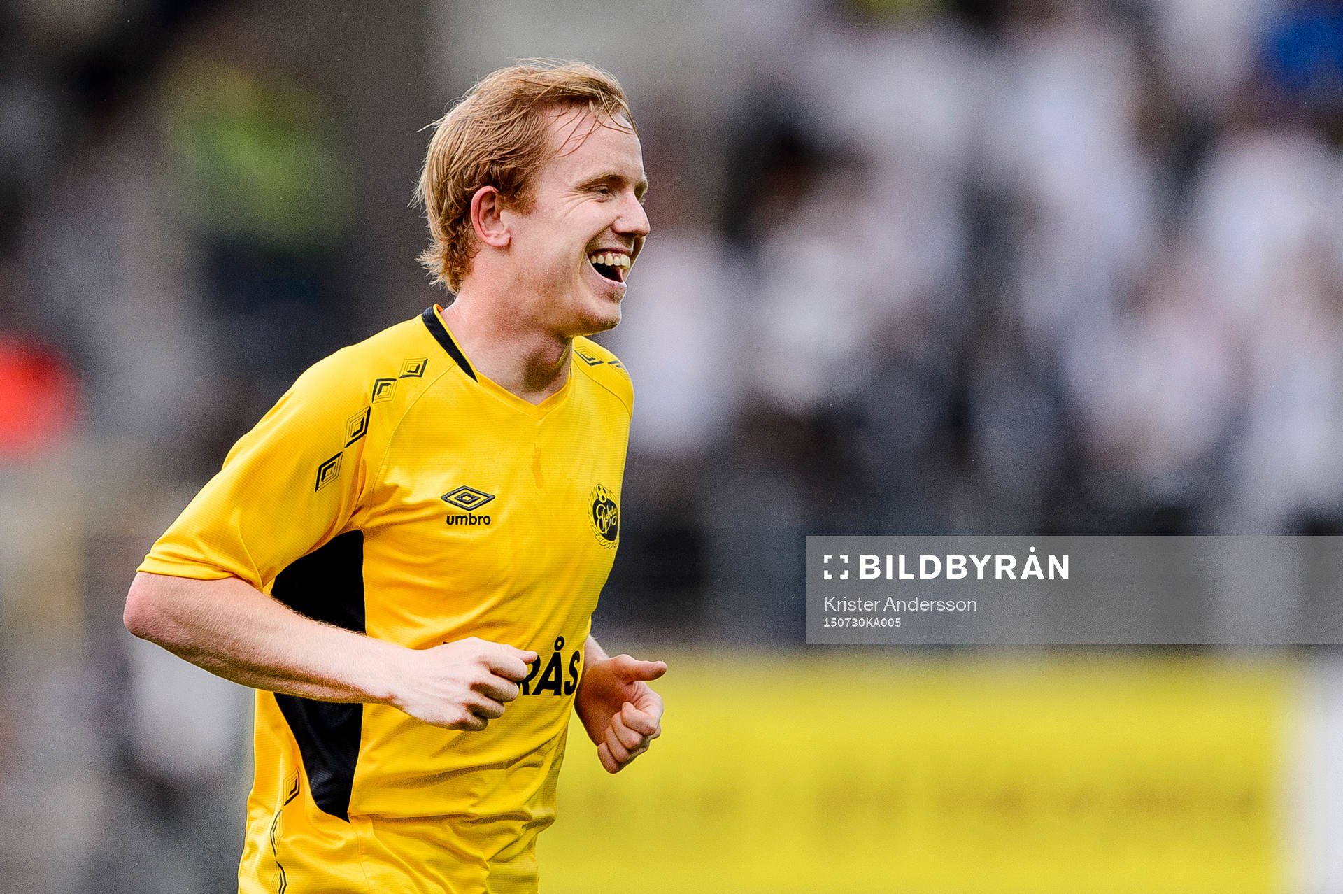Elfsborgs Simon Lundevall jublar efter 2-1 under en fotbollsmatch i Europa League mellan Elfsborg och Odd den 30 juli 2015 i Borås.