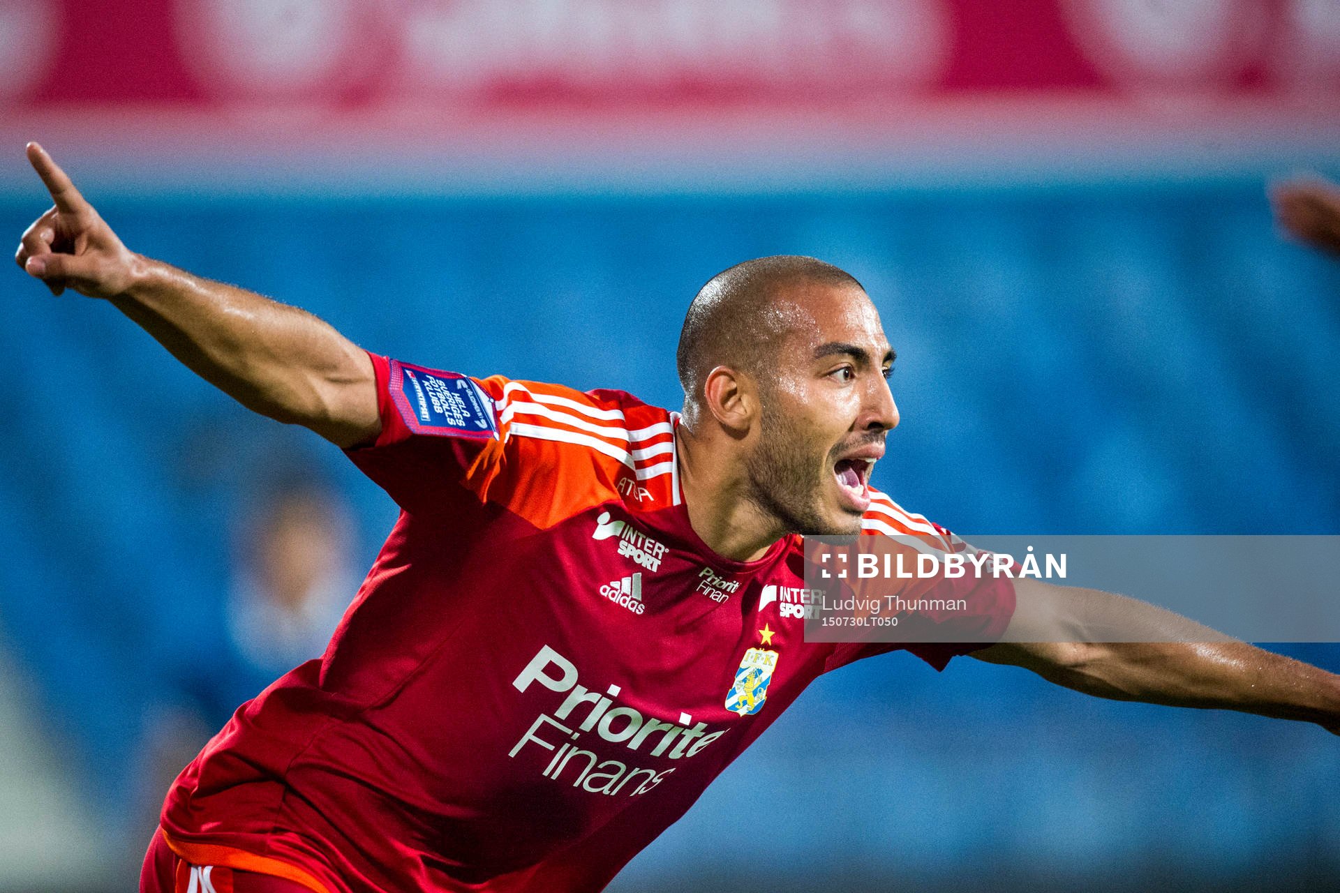 IFK Göteborgs Haitam Aleesami jublar efter han gjort 2-1 under fotbollsmatchen i kvalet till Europa League mellan Belenenses och IFK Göteborg den 30 juli 2015 i Lissabon.