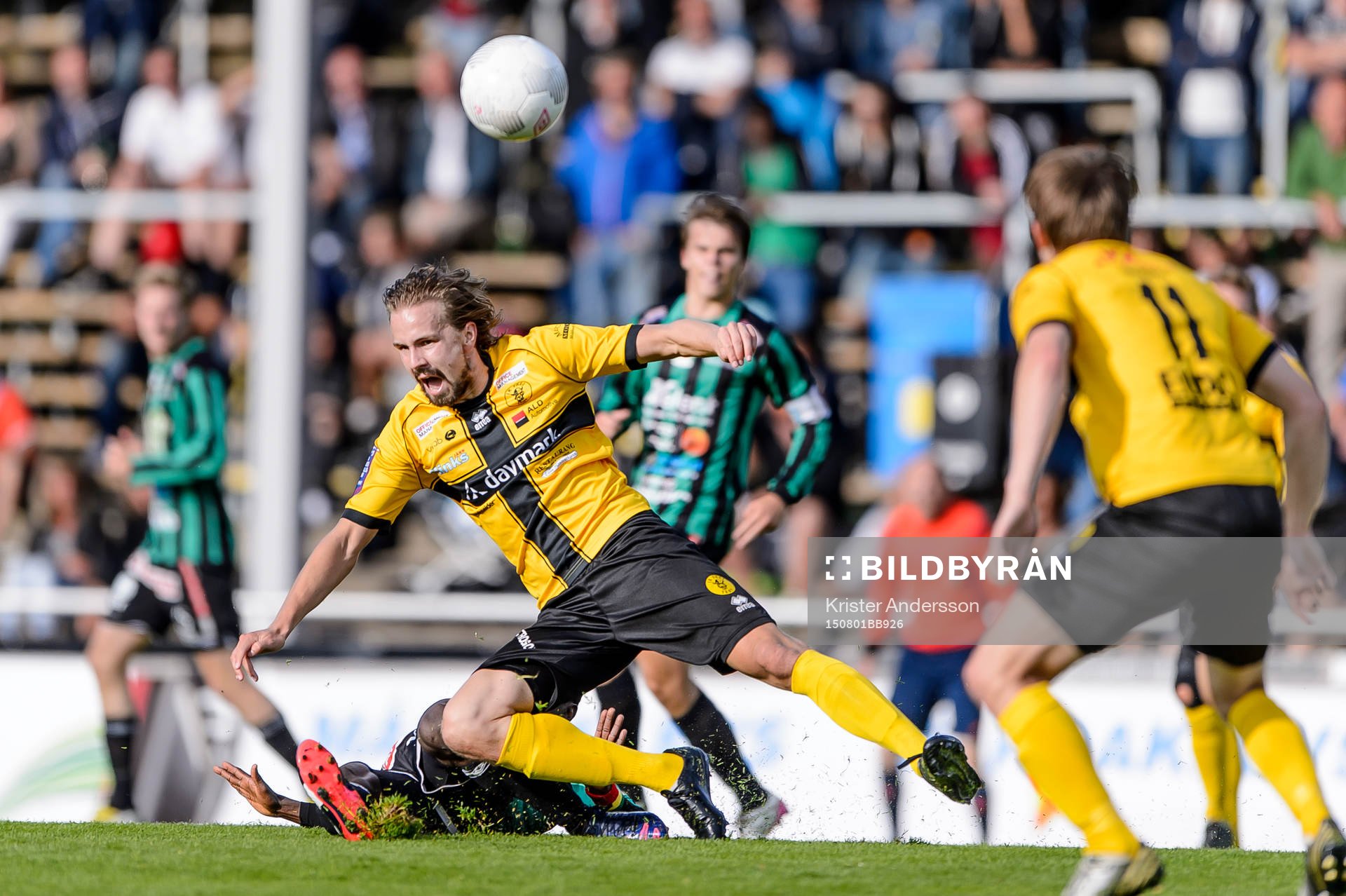 Frej Täbys William Celsing under fotbollsmatchen i Superettan mellan Varberg och Frej Täby den 1 augusti 2015 i Varberg.