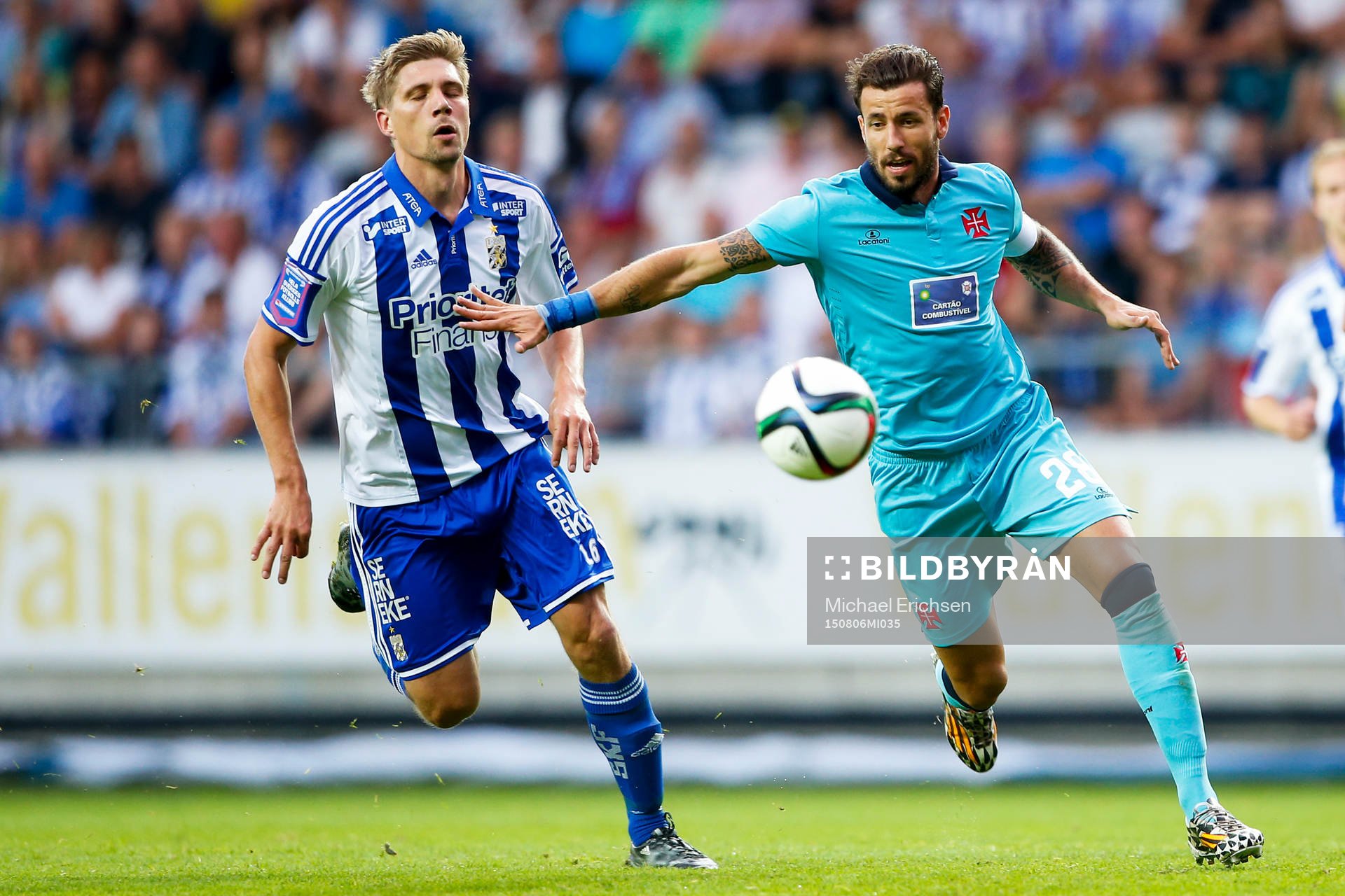Belenenses Brandão och IFK Göteborgs Mikael Boman