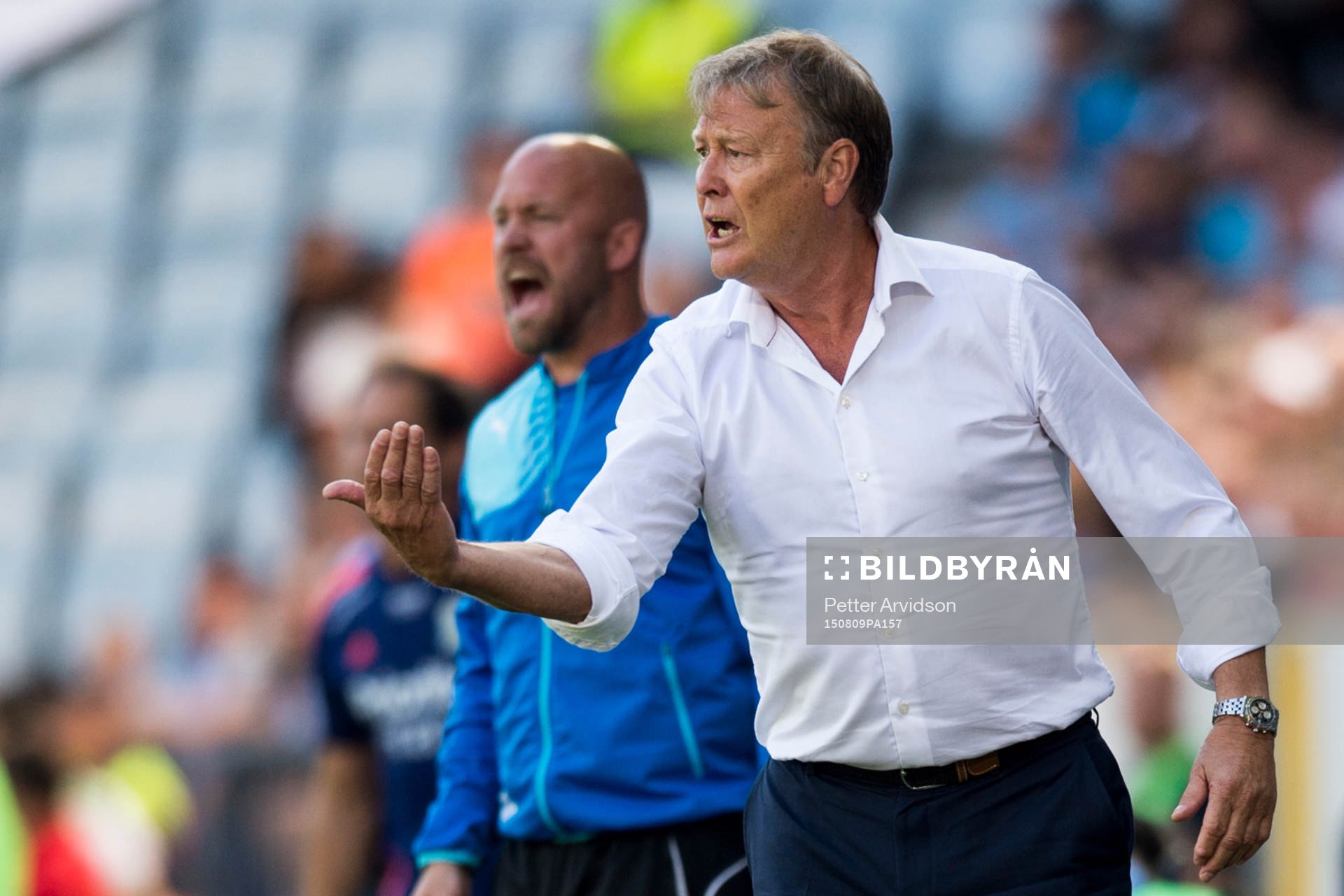 Malmö FFs tränare Åge Hareide och i bakgrunden