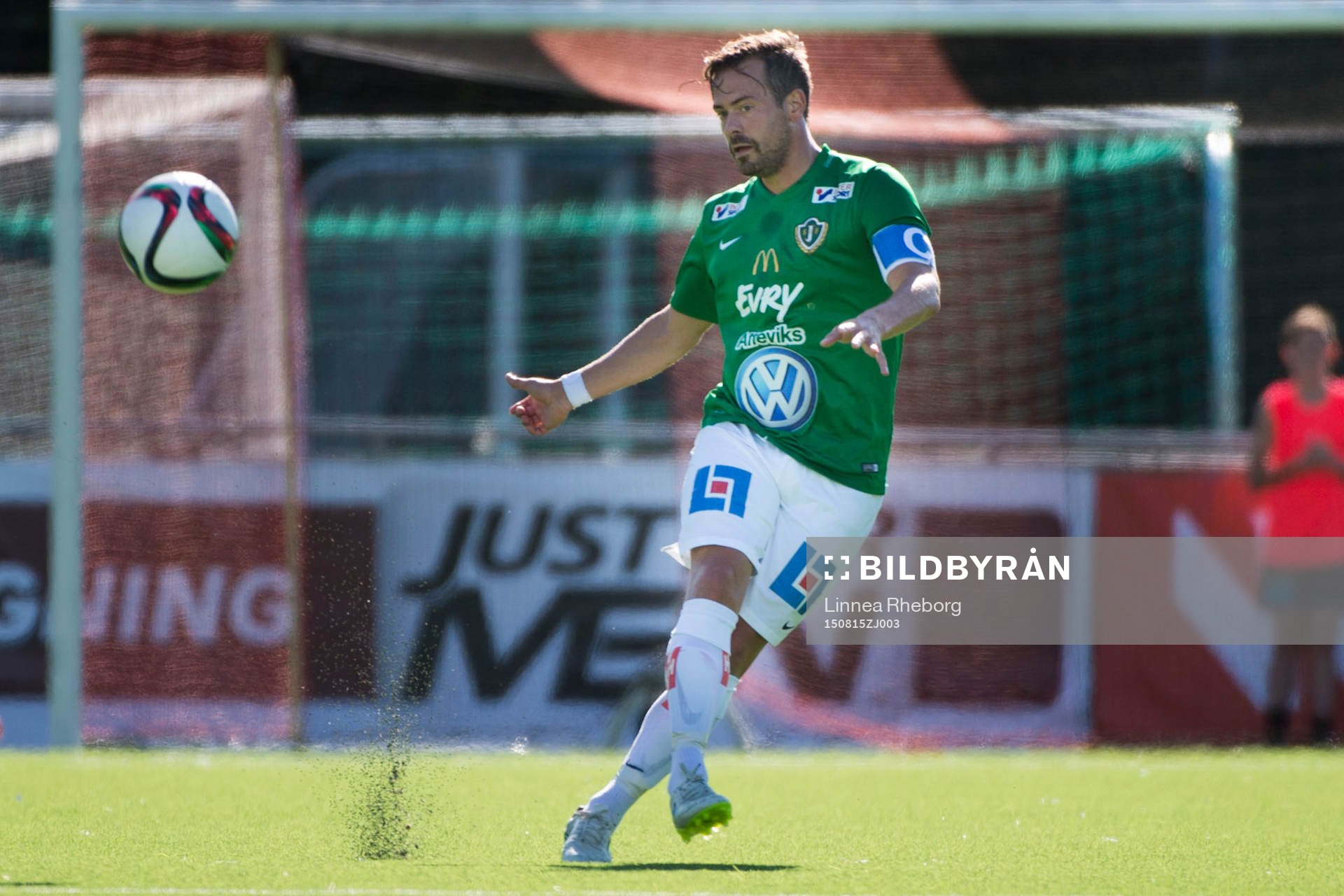 Jönköping Södras kapten Fredrik Fendrich under matchen i Superettan mellan Brommapojkarna och Jönköping Södra den 15 augusti 2015 i Stockholm.