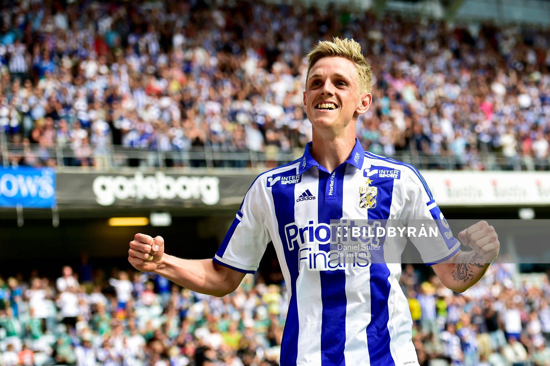 IFK Göteborgs Sören Rieks jublar efter 3-0 under fotbollsmatchen i Allsvenskan mellan IFK Göteborg och Häcken den 16 augusti 2015 i Göteborg.