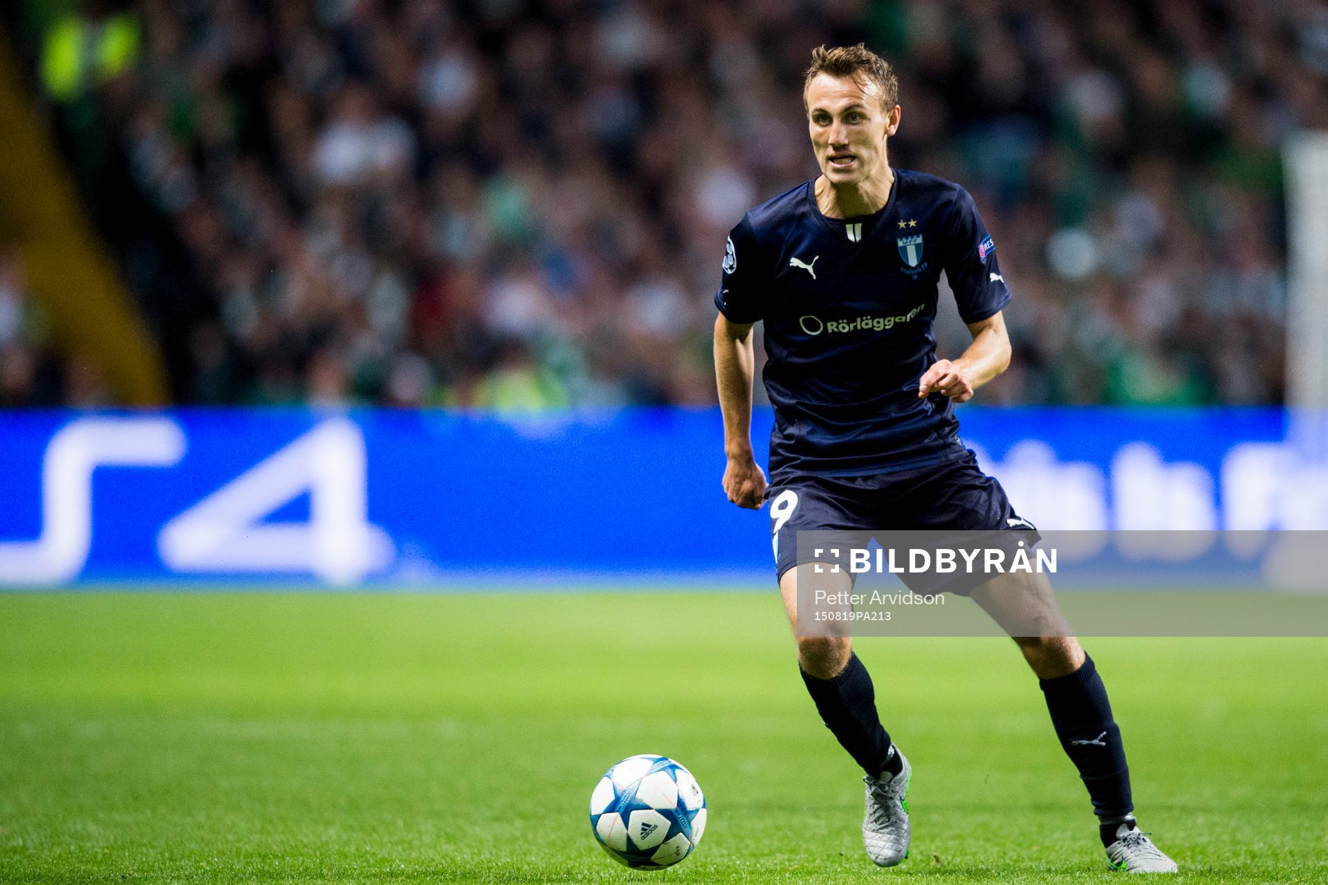 Malmö FFs Magnus Wolff Eikrem under fotbollsmatchen mellan Celtic och Malmö FF i kvalet till Champions League den 19 augusti 2015 i Glasgow.