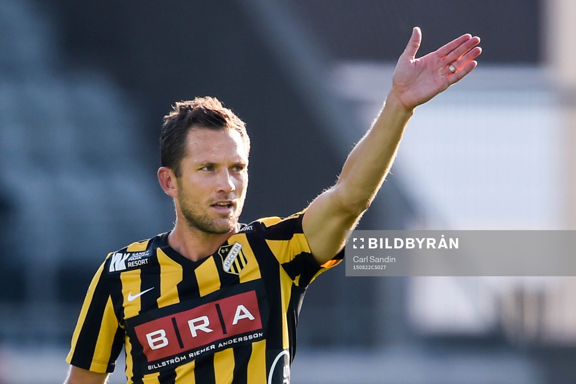 Häckens Martin Ericsson jublar efter 1-0 under fotbollsmatchen i Allsvenskan mellan Häcken och Malmö FF den 22 augusti 2015 i Göteborg.