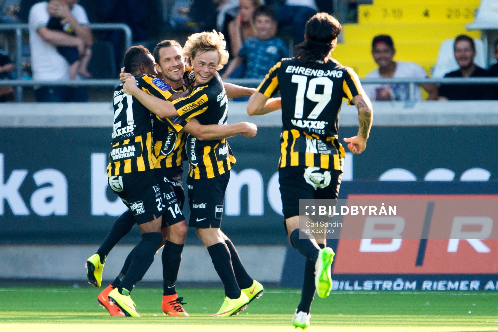 Häckens Martin Ericsson jublar efter att han gjort 1-0 under fotbollsmatchen i Allsvenskan mellan Häcken och Malmö FF den 22 augusti 2015 i Göteborg.