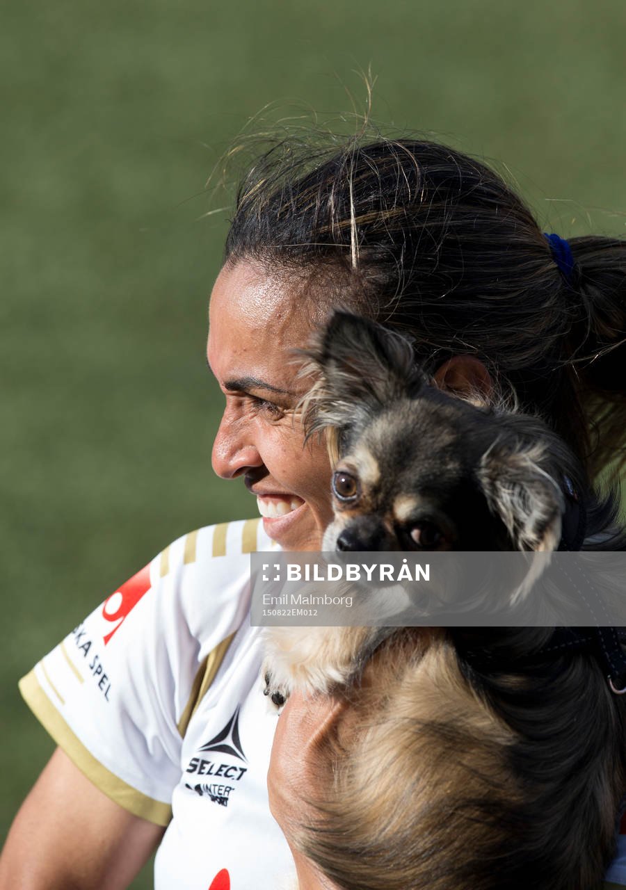 Rosengårds Marta Vieira da Silva jublar efter fotbollsmatchen i damallsvenskan mellan FC Rosengård och Mallbacken den 22 augusti 2015 i Malmö.