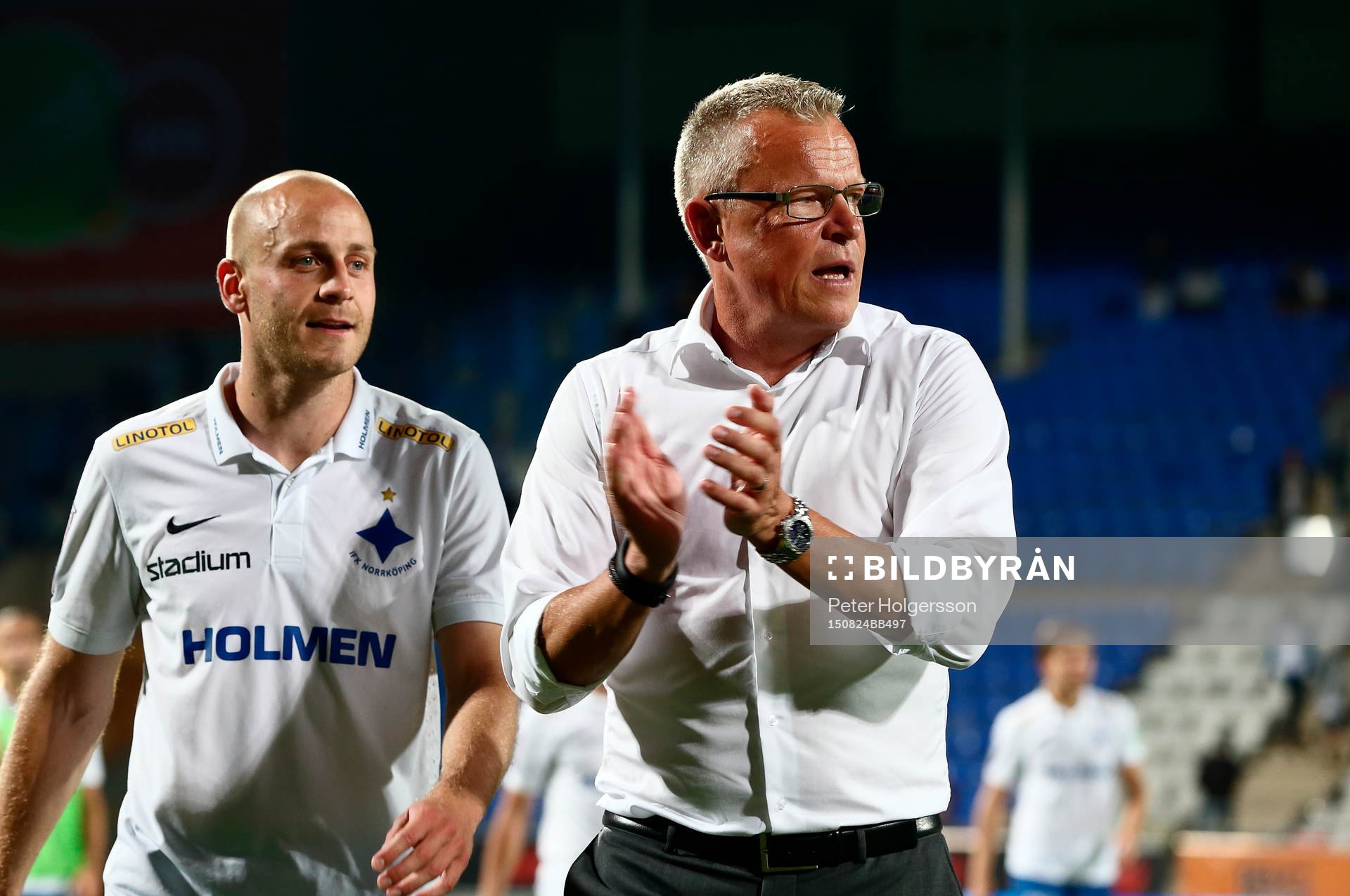 Norrköpings Daniel Sjölund och tränare Jan Andersson