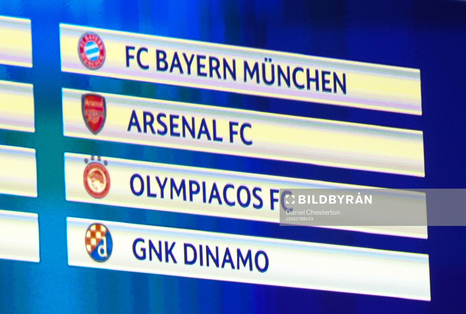 Grupp F bestående av Bayern München, Arsenal och