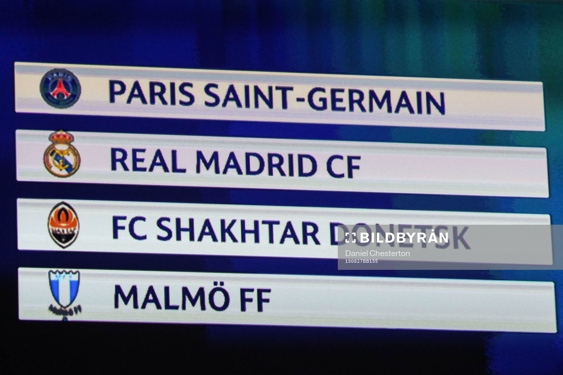 Grupp A bestående av Paris SG, Real Madrid, Sjachtar