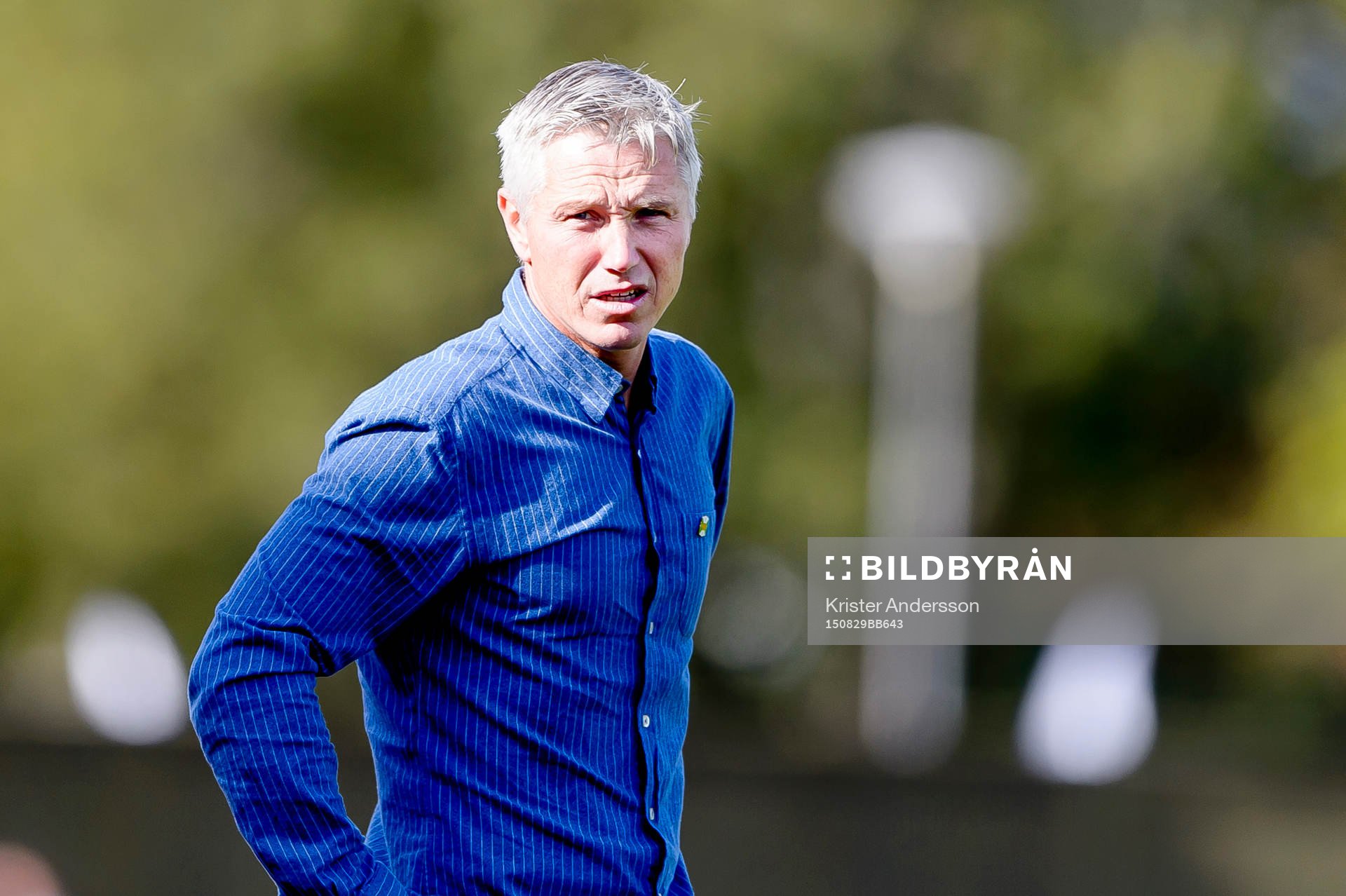 Varbergs tränare Jörgen Wålemark under fotbollsmatchen i Superettan mellan Varberg och AFC United den 29 augusti 2015 i Varberg.