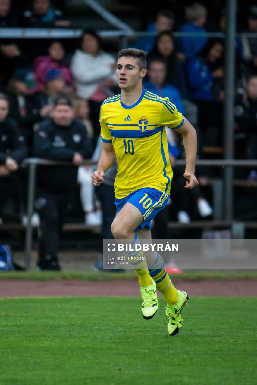 Marko Nikolic i P18-landskampen i fotboll mellan Sverige och Norge den 3 september i Hofors