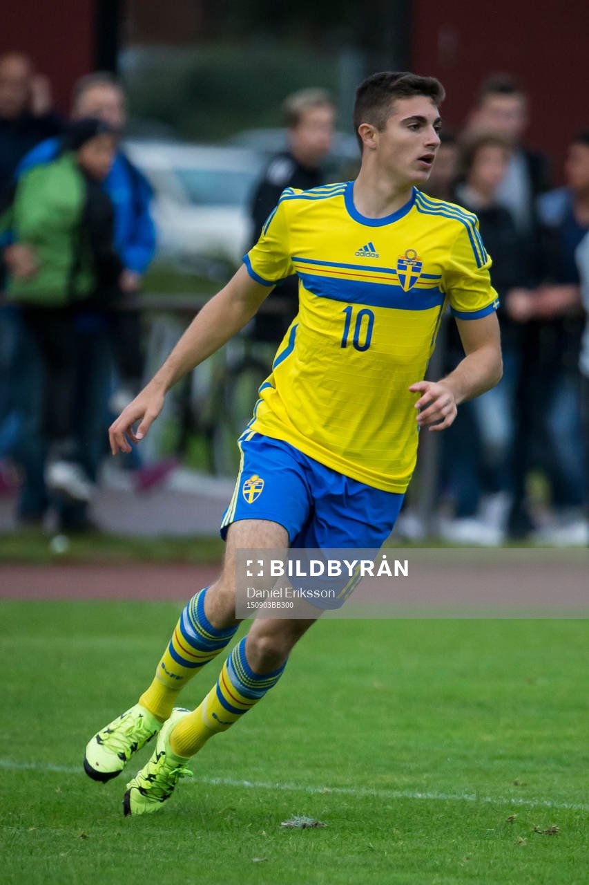 Marko Nikolic i P18-landskampen i fotboll mellan Sverige och Norge den 3 september i Hofors