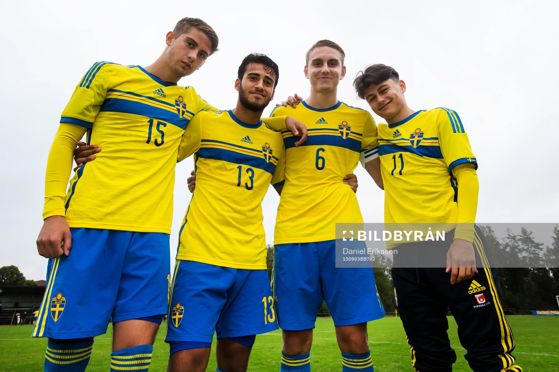 Ramon Pascal Lundqvist Christian Rubio Sivodedov Ali Suljic och Zia Sakirovski i P18-landskampen i fotboll mellan Sverige och Norge den 3 september i Hofors