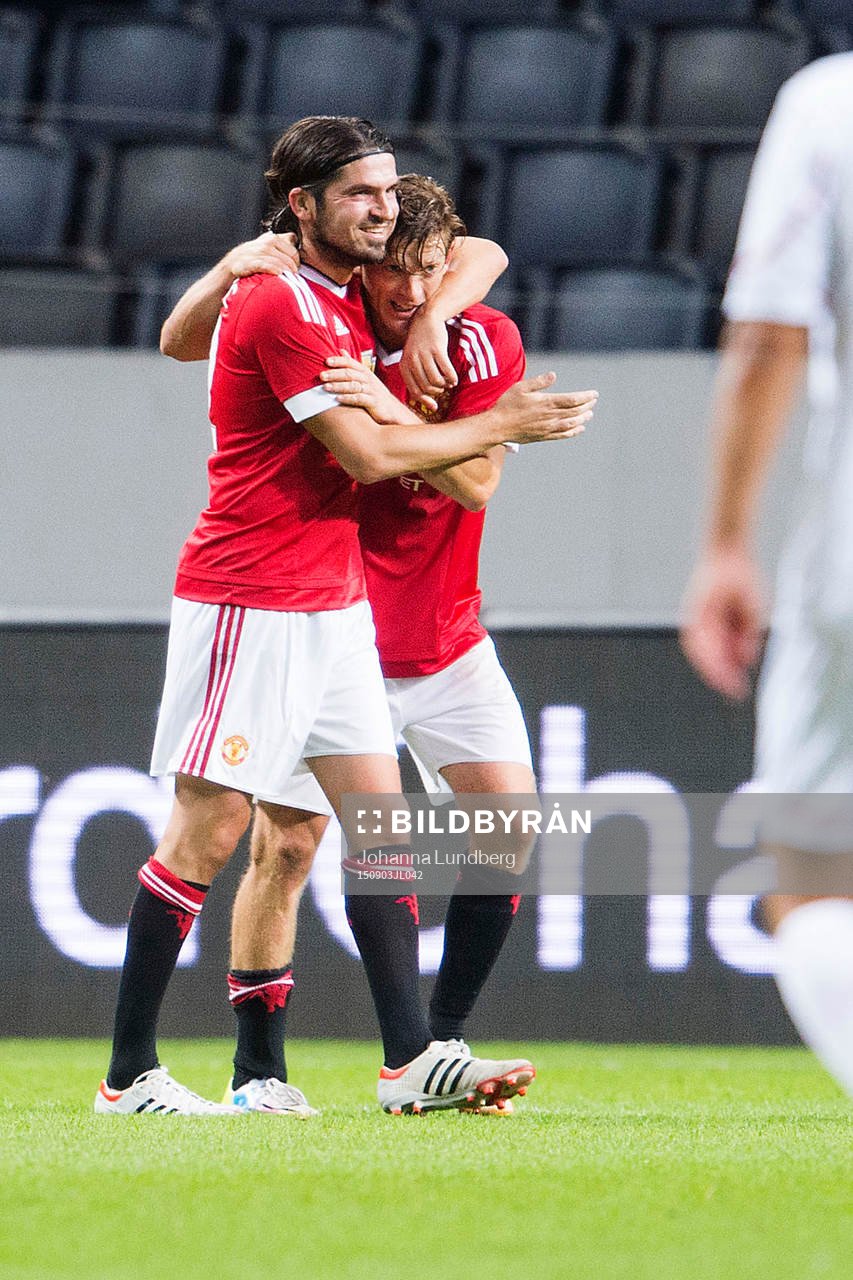 Manchester Uniteds Jesper Blomqvist och Bojan Djordjic