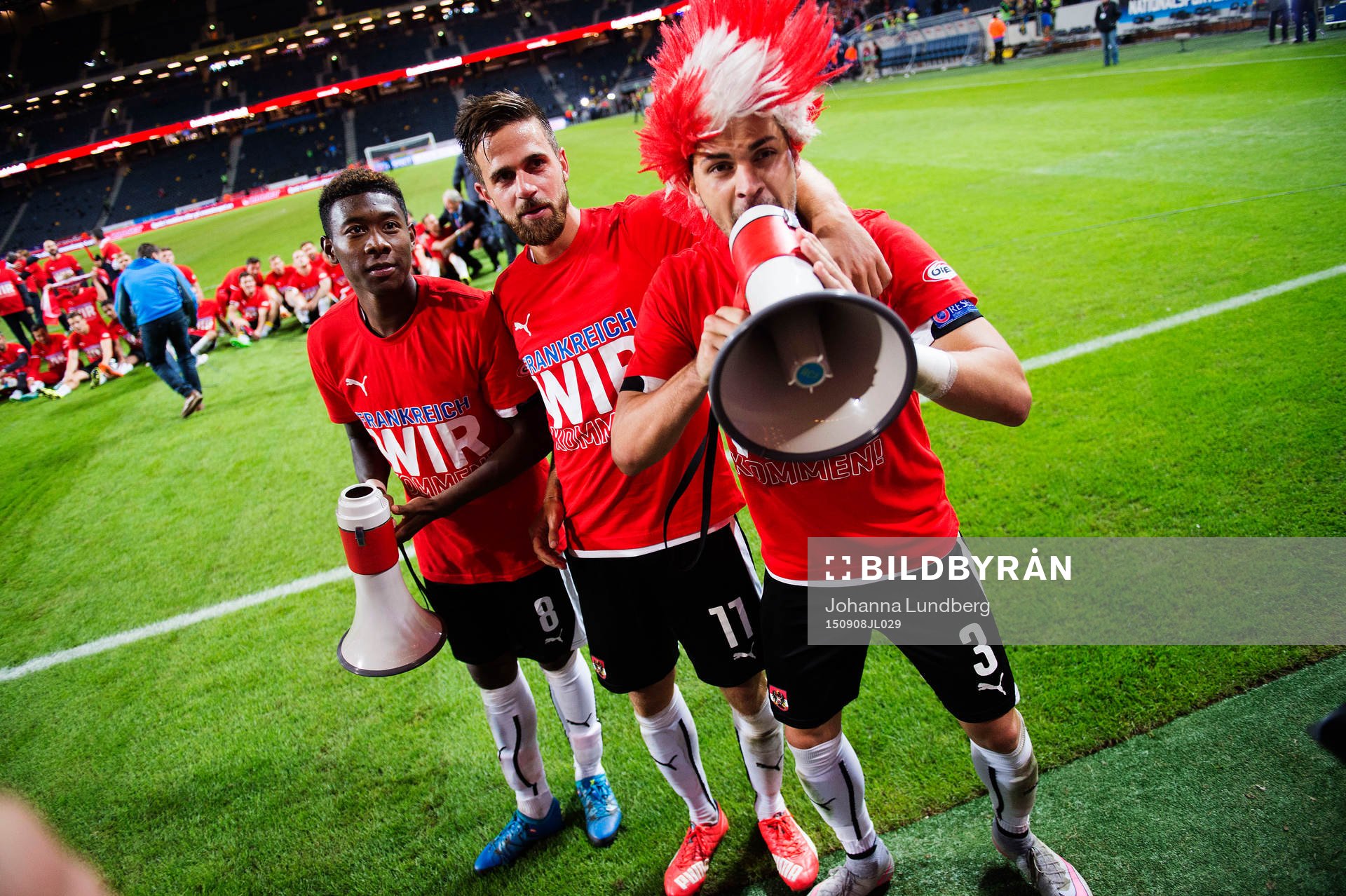 Österrikes David Alaba, Marek Harnik och Aleksandar