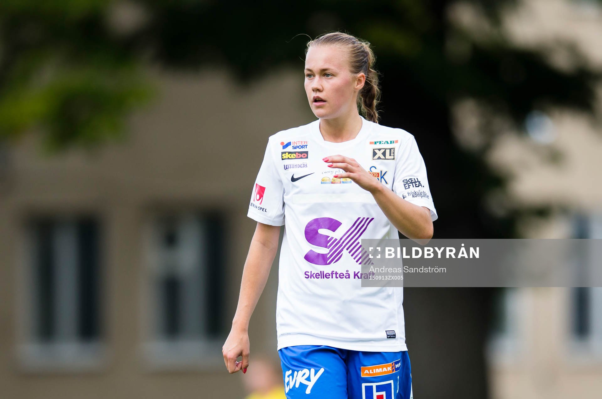 Sunnanås Elin Wikström under fotbollsmatchen i Elitettan mellan Djurgården och Sunnanå den 13 September 2015 i Stockholm. 
