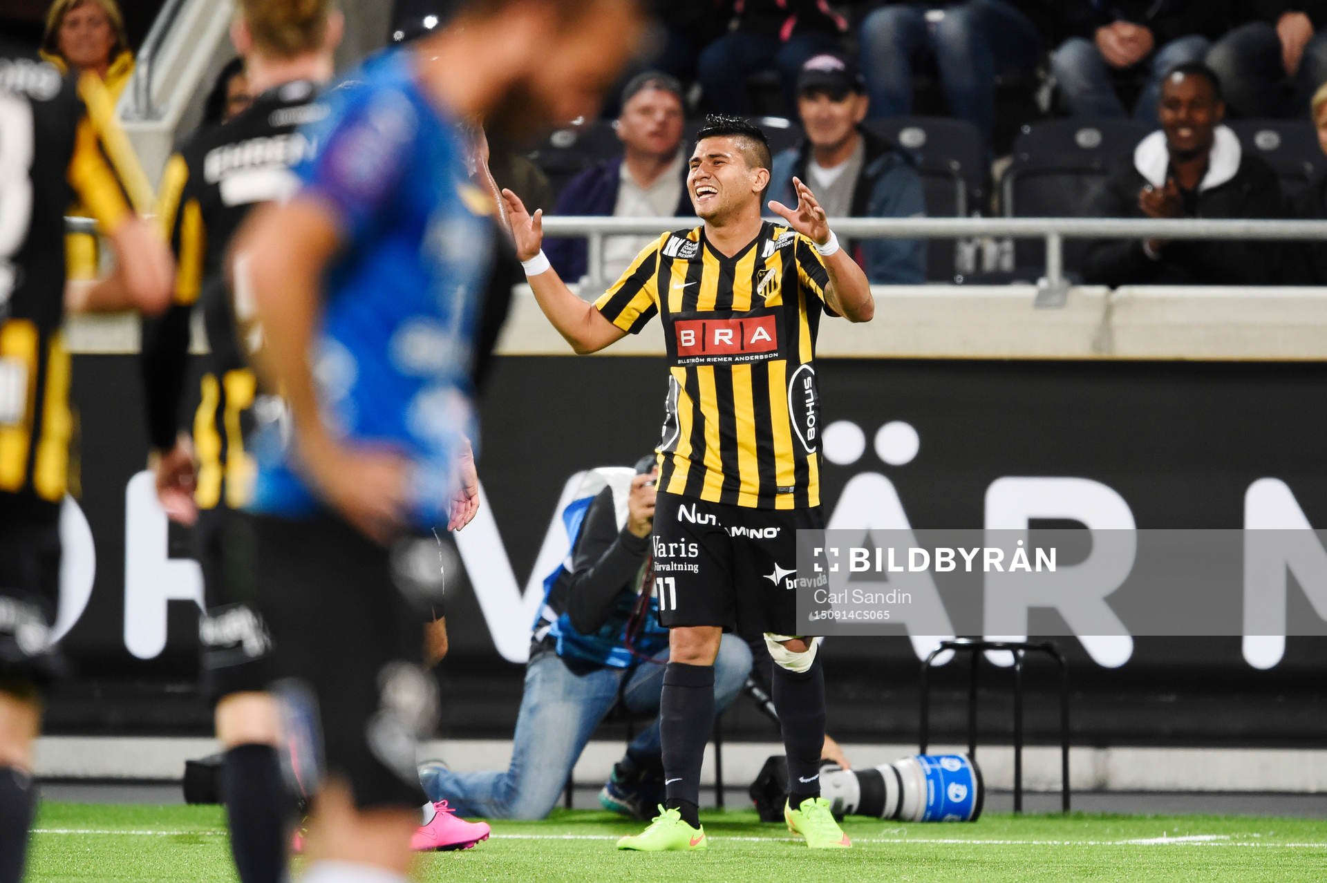 Häckens Paulo de Oliveira gör 4-1 och jublar under en fotbollsmatch i Allsvenskan mellan Häcken och Halmstad den 14 september 2015 i Göteborg.