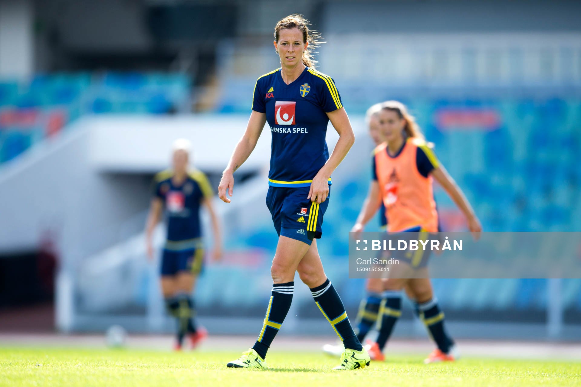 Sveriges Lotta Schelin under en träning med det svenska damlandslaget i fotboll den 15 september 2015 i Göteborg.