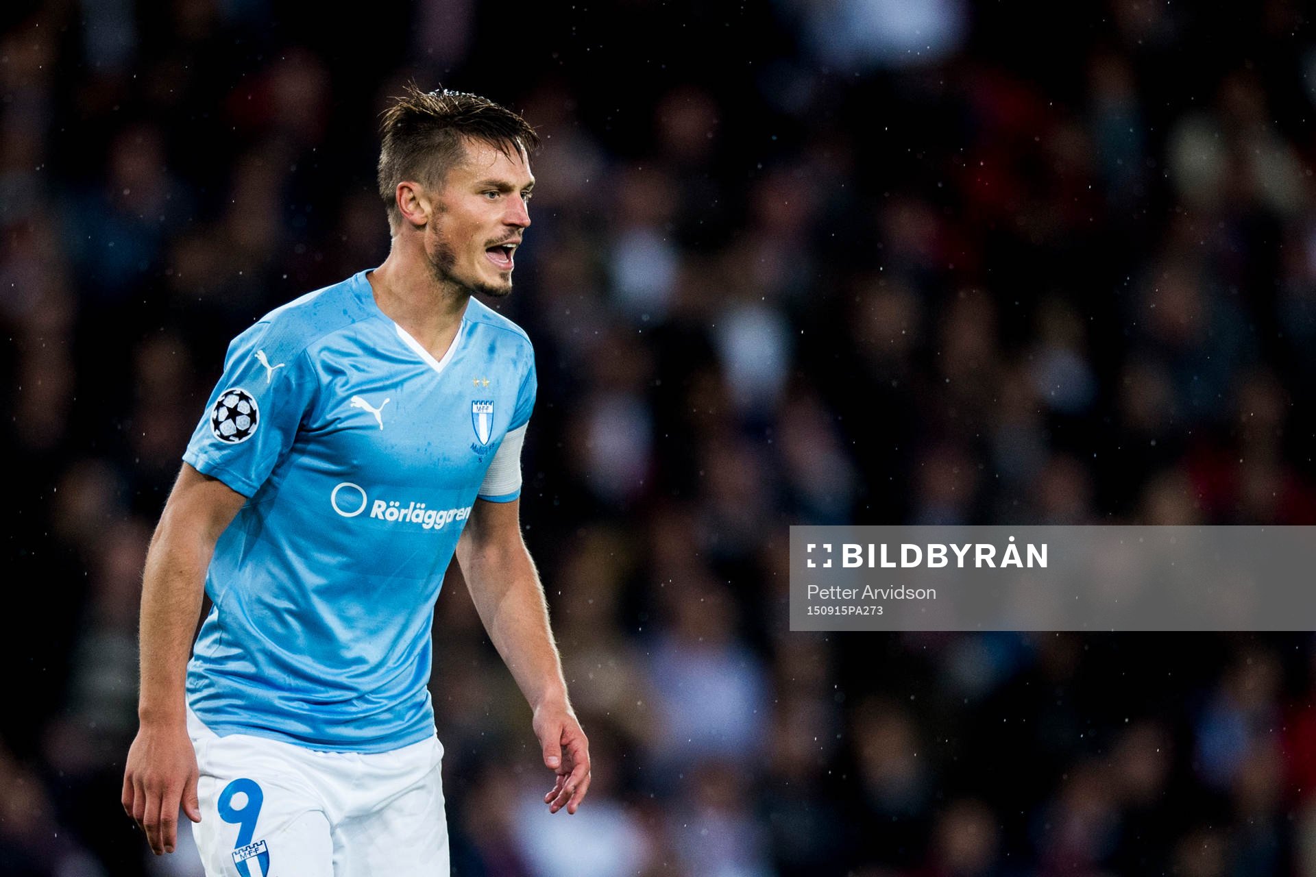 Malmö FFs Markus Rosenberg under fotbollsmatchen i Champions League mellan Paris Saint Germain och Malmö FF den 15 september 2015 i Paris.