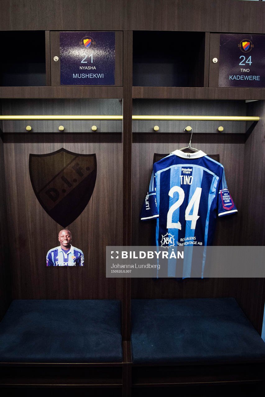 Djurgårdens omklädningsrum med tröja som tillhör