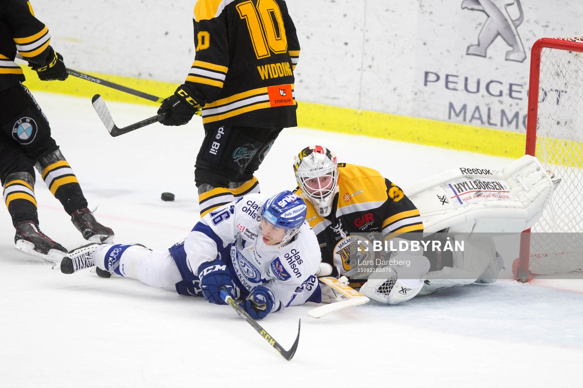 Leksands Janos Hari och Panterns målvakt Jonas Gunnarsson