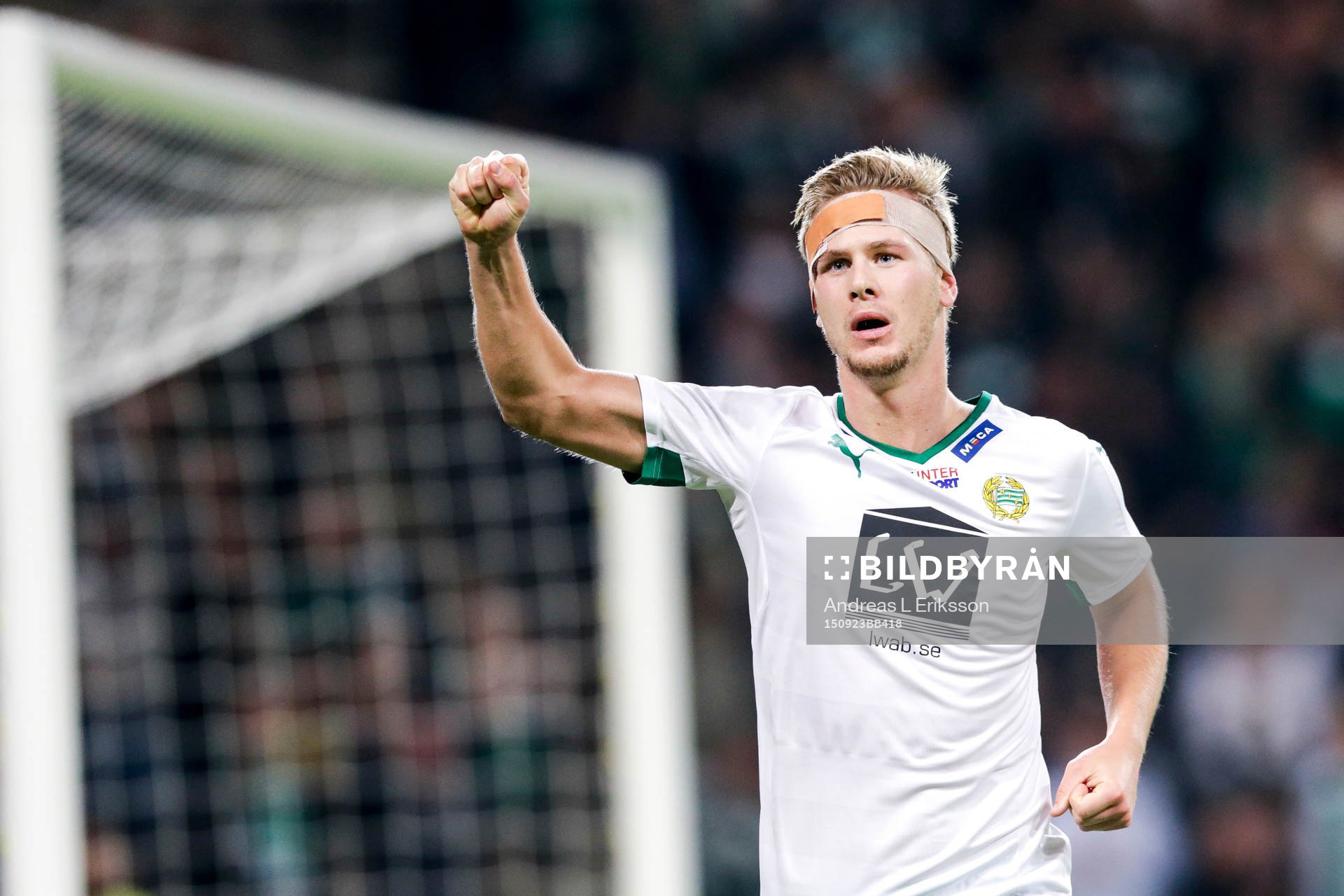 Hammarbys Erik Israelsson jublar efter 3-0 under fotbollsmatchen i Allsvenskan mellan Hammarby och Gefle den 23 September 2015 i Stockholm.