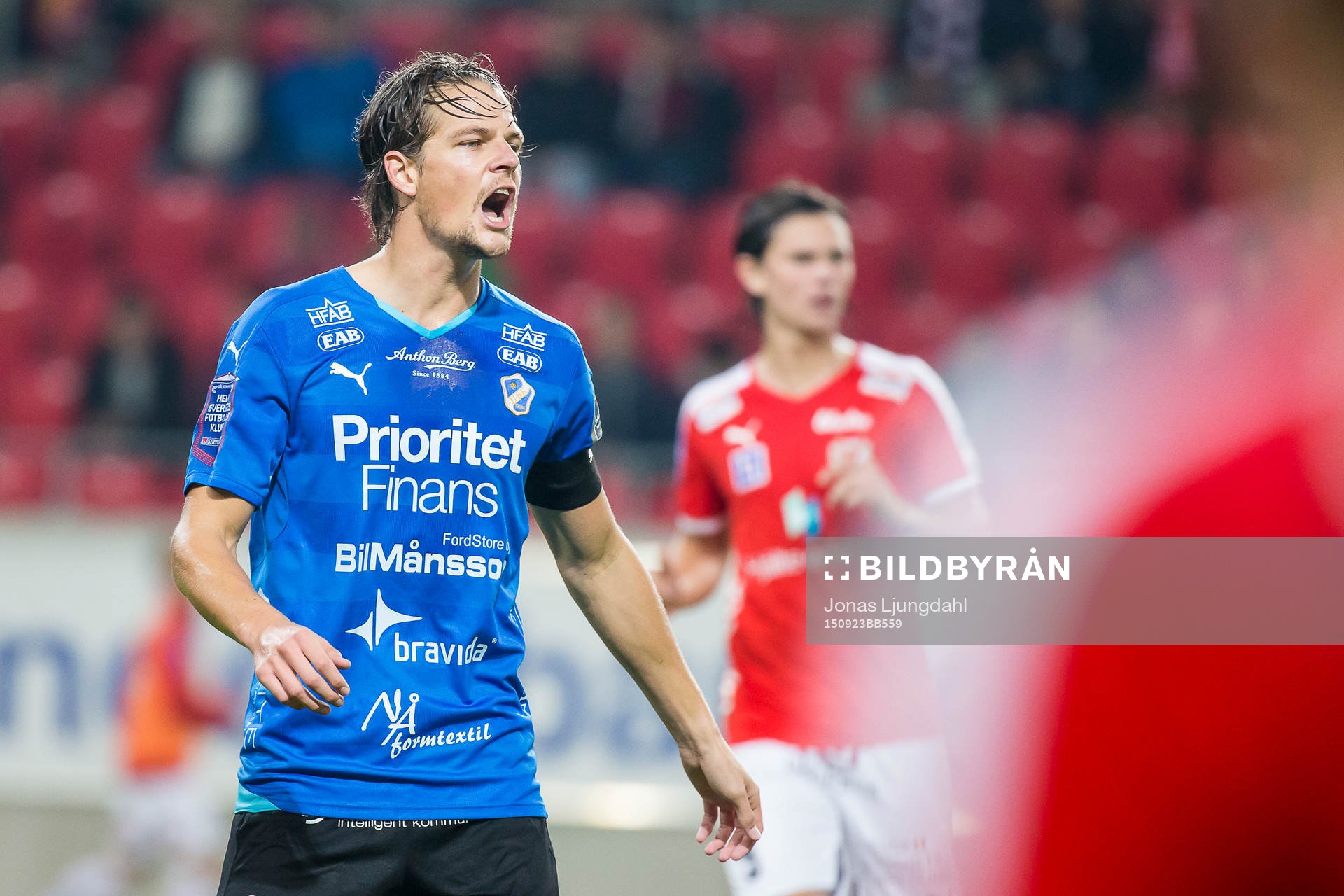 Halmstads Fredrik Liverstam skriker