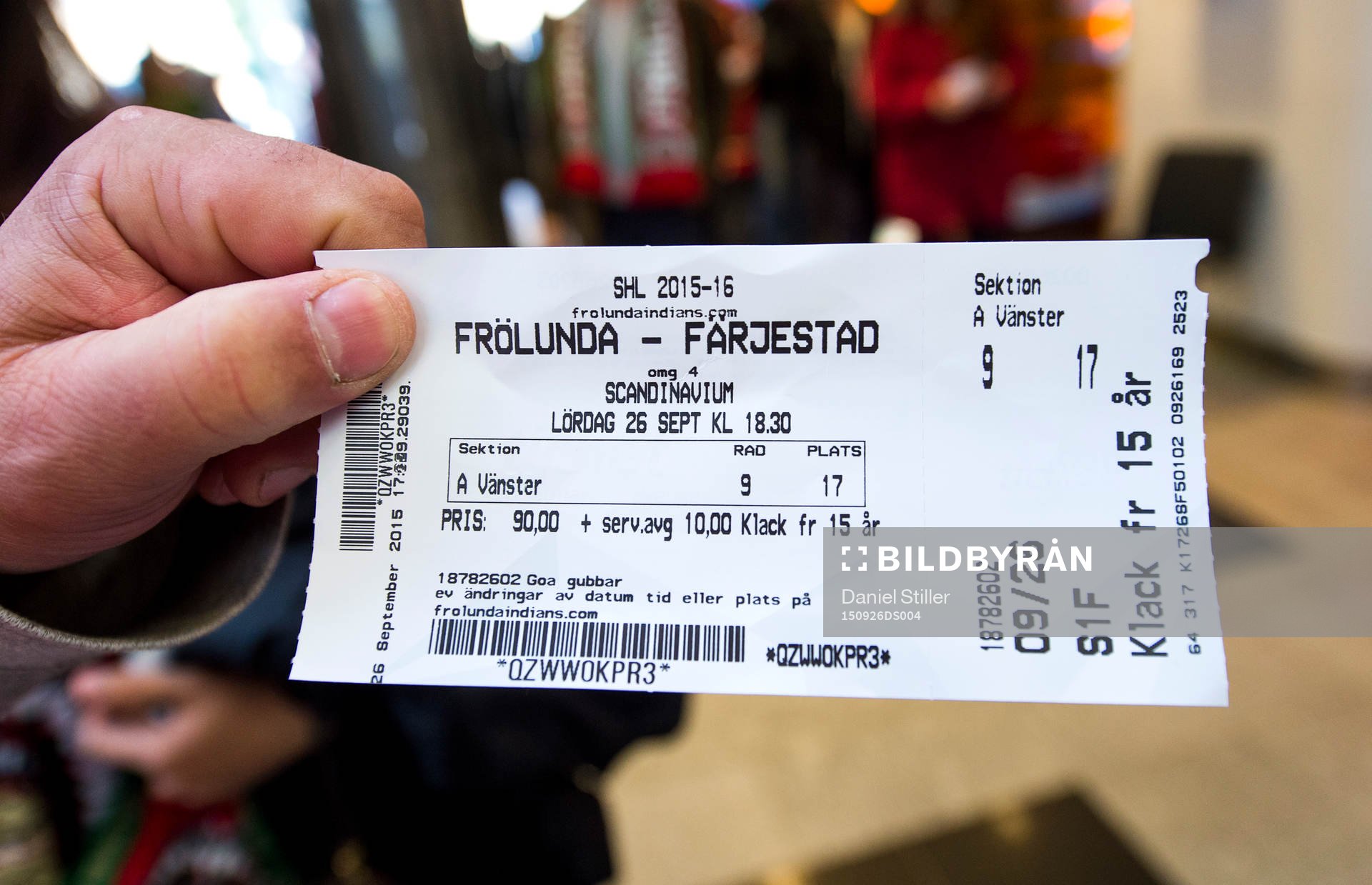 Matchbiljetten innan ishockeymatchen i SHL mellan Frölunda